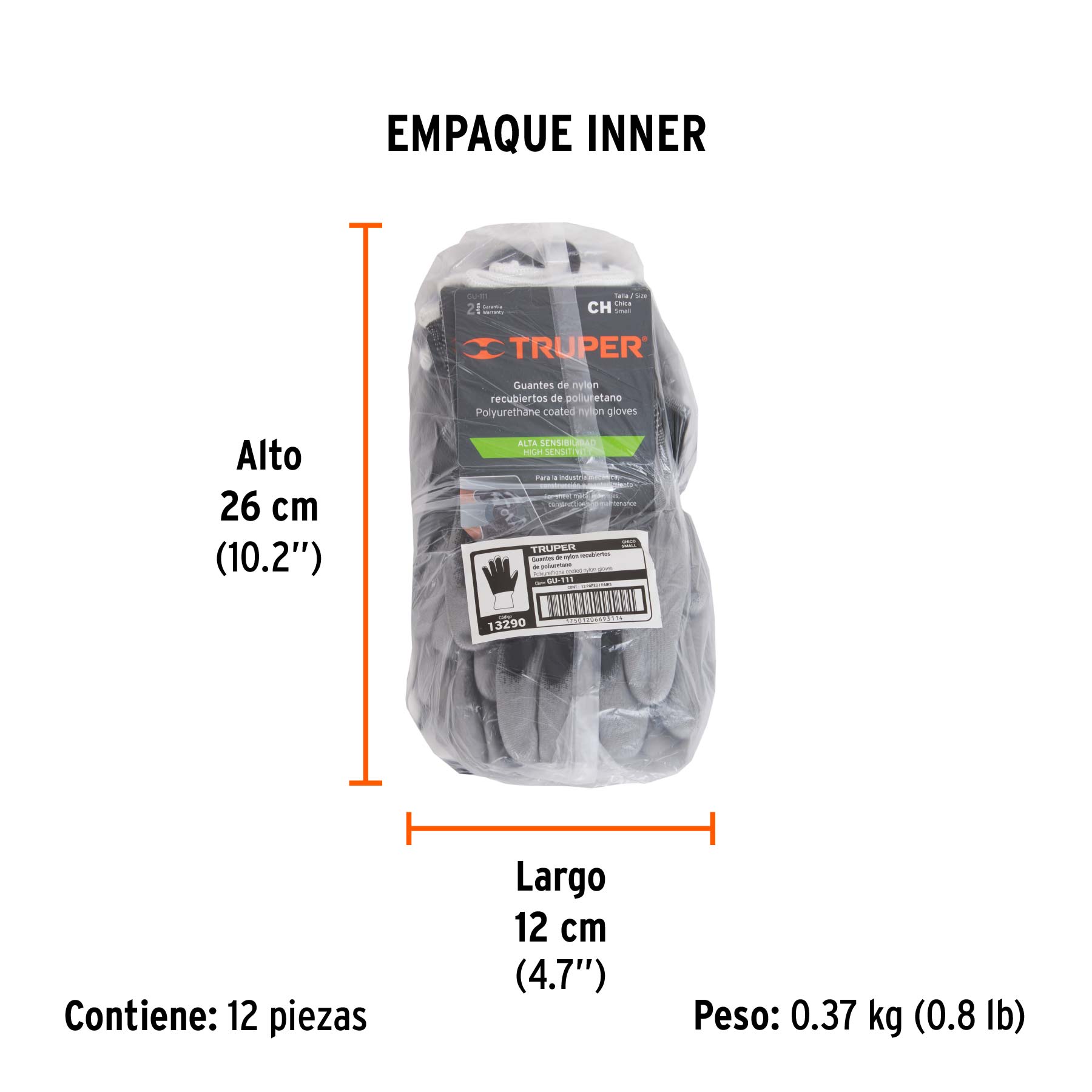 Guantes de nylon recubiertos de poliuretano, CH, TRUPER - Empaque