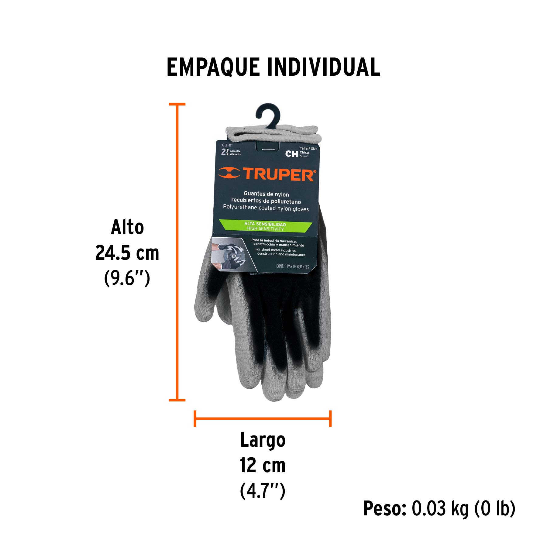 Guantes de nylon recubiertos de poliuretano, CH, TRUPER - Empaque