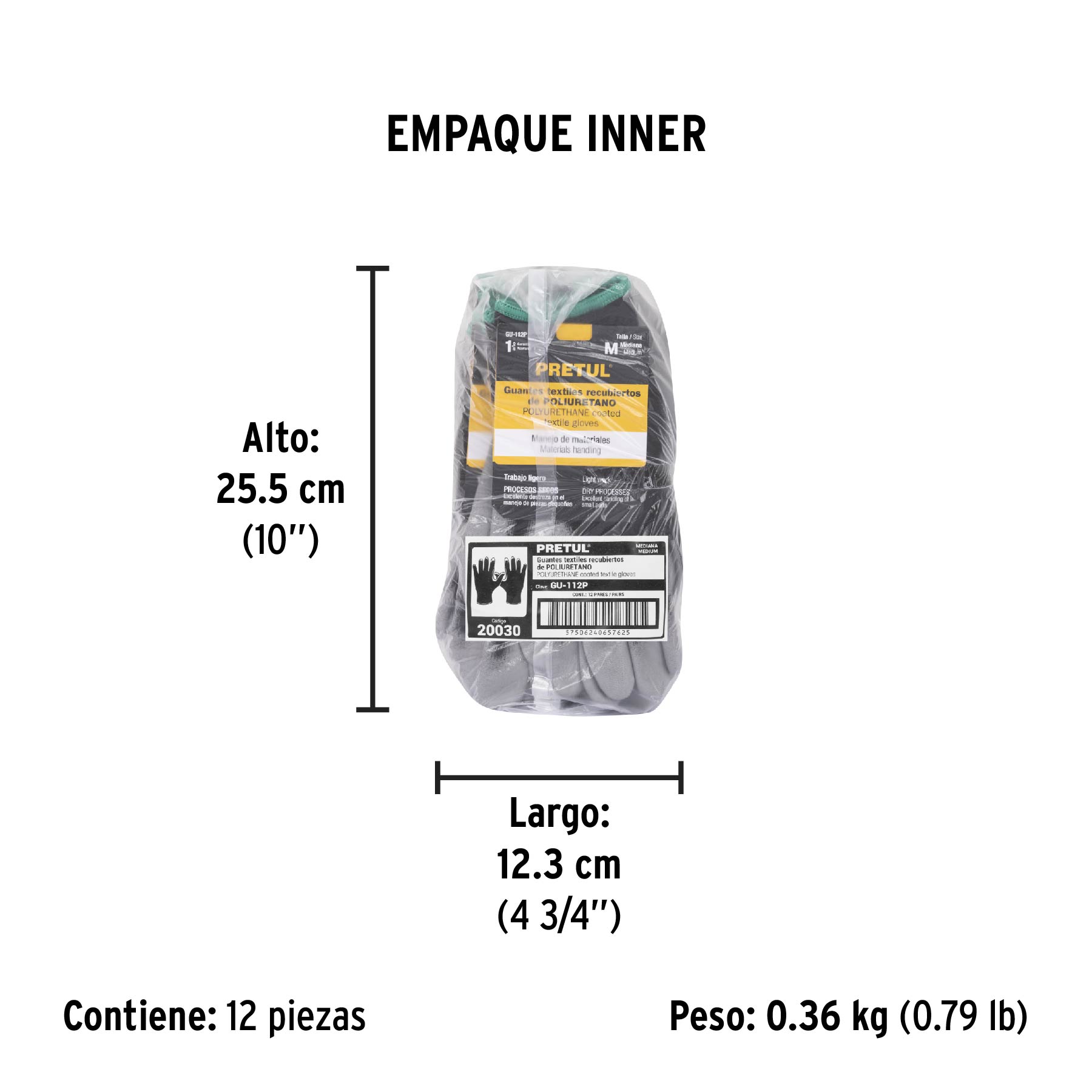 Guantes de nylon recubiertos de poliuretano, M, PRETUL - Empaque