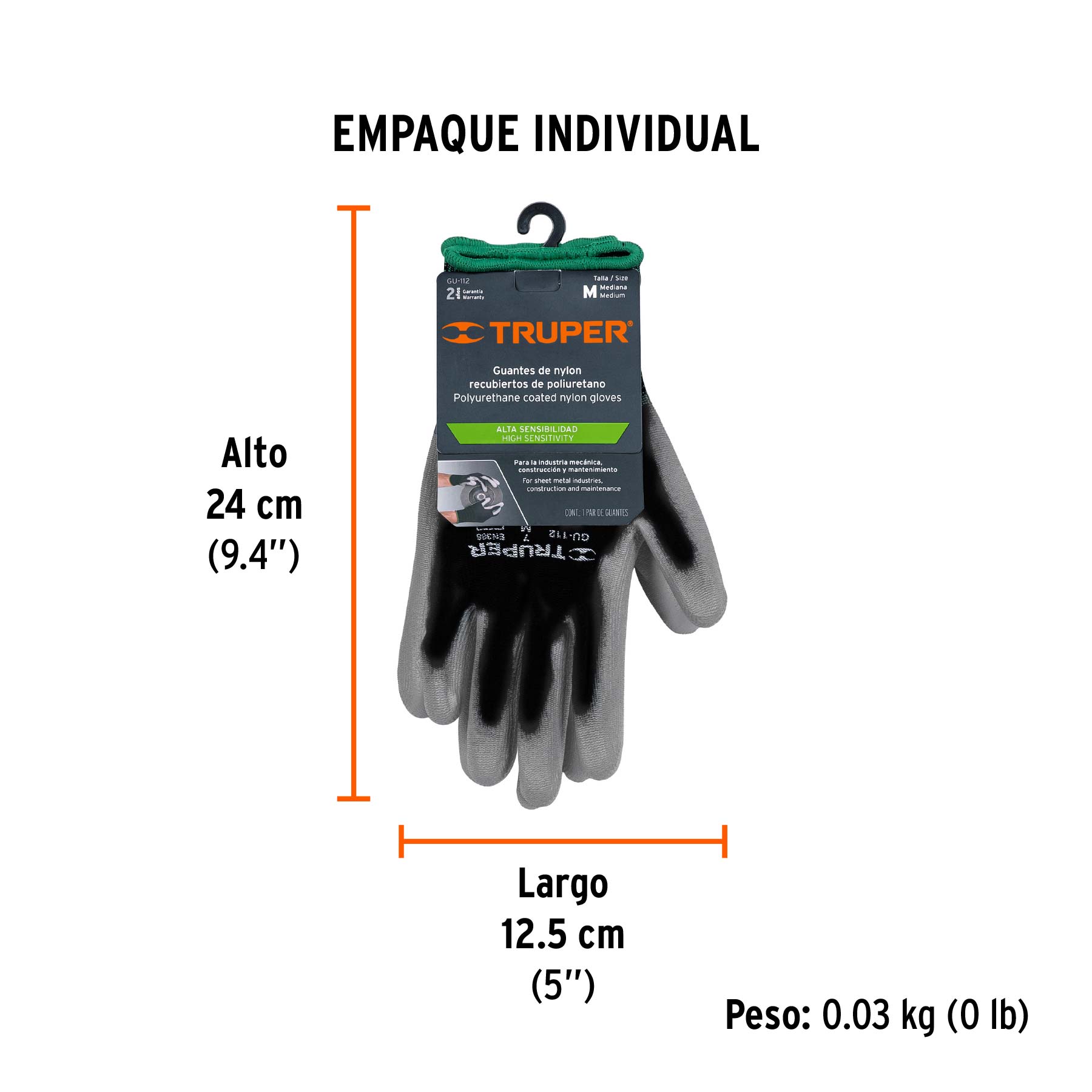 Guantes de nylon recubiertos de poliuretano, M, TRUPER - Empaque