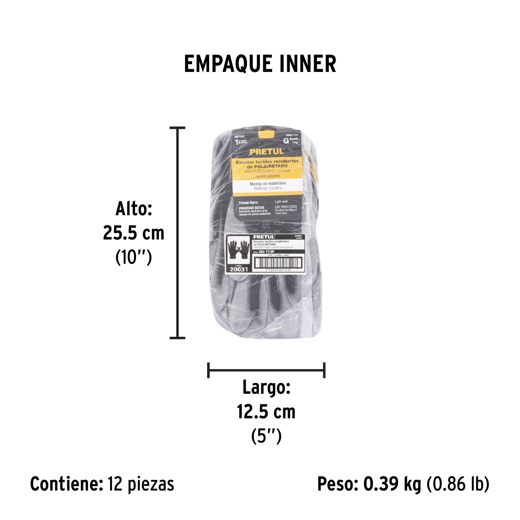 Guantes de nylon recubiertos de poliuretano, G, PRETUL - Empaque