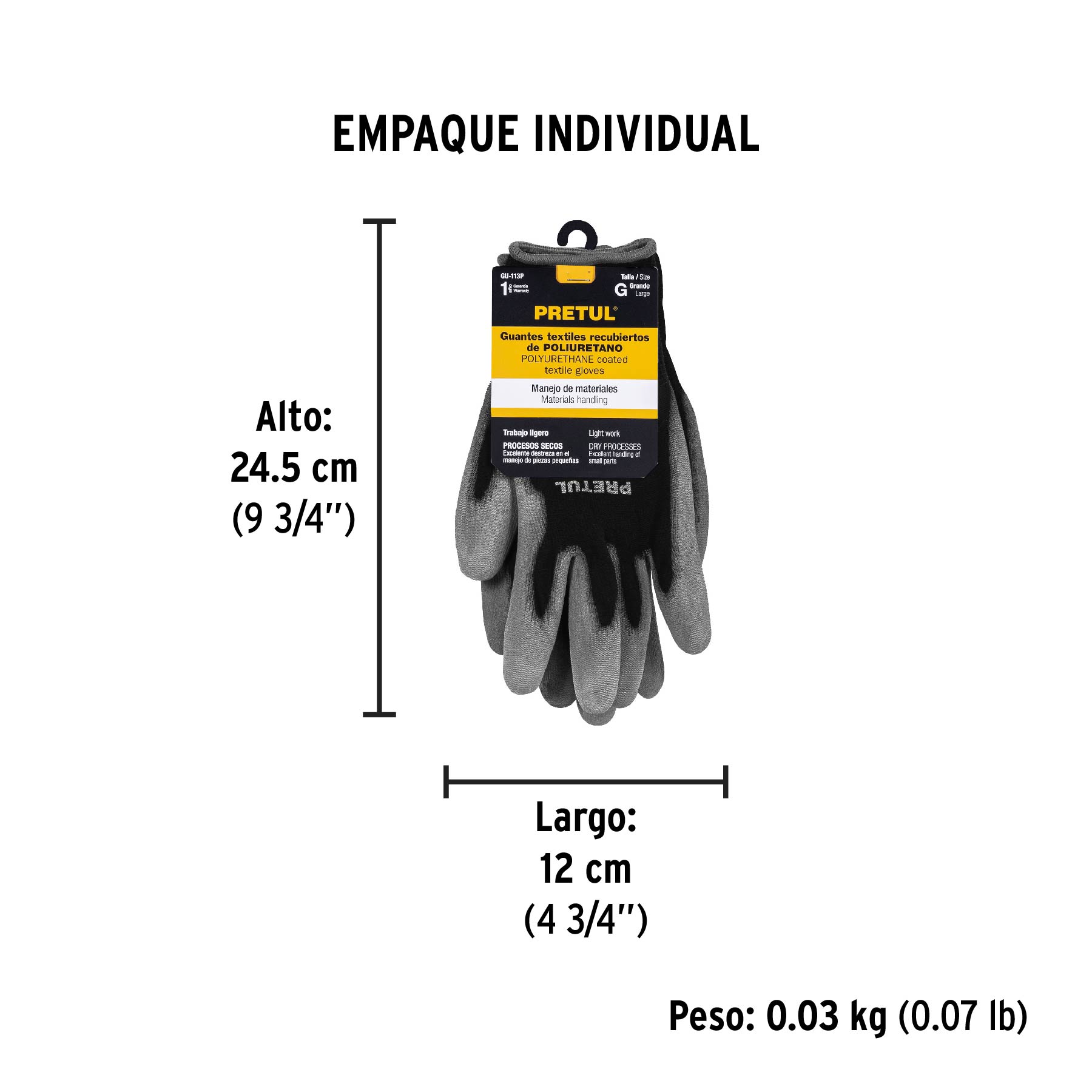 Guantes de nylon recubiertos de poliuretano, G, PRETUL - Empaque