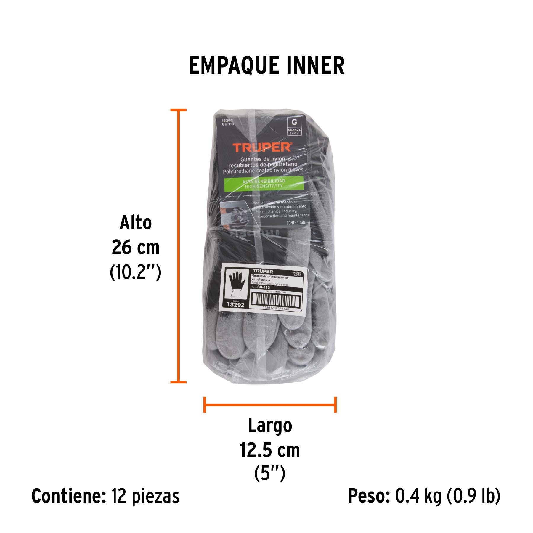 Guantes de nylon recubiertos de poliuretano, G, TRUPER - Empaque