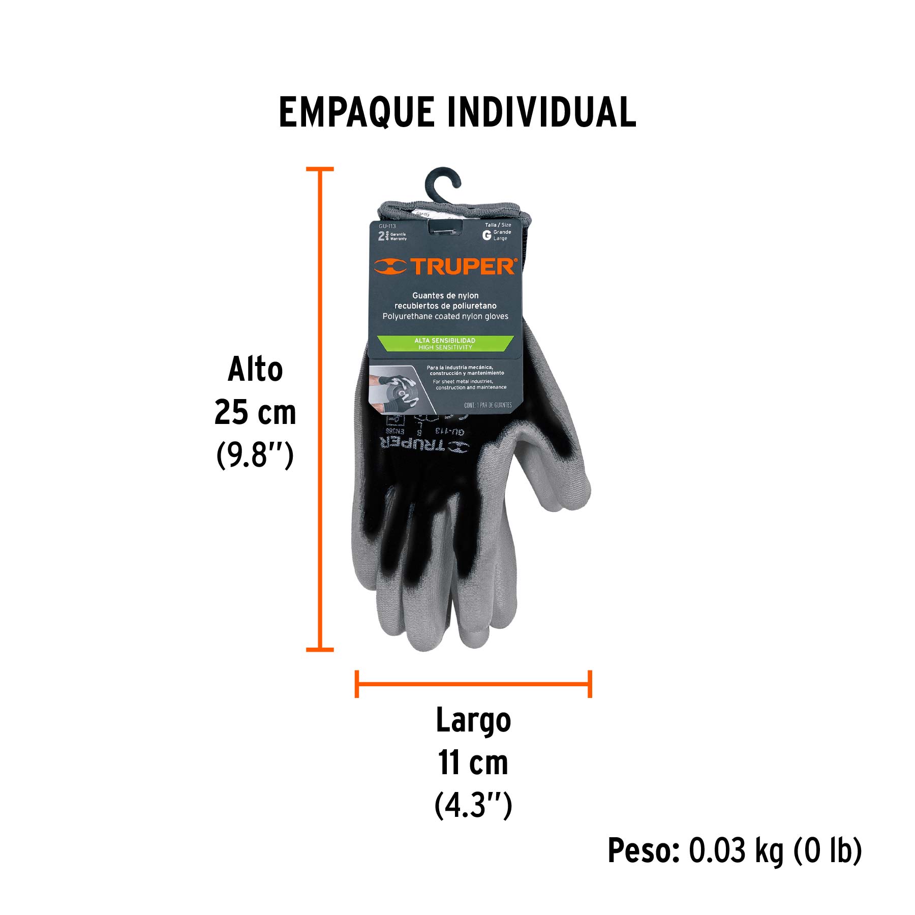 Guantes de nylon recubiertos de poliuretano, G, TRUPER - Empaque