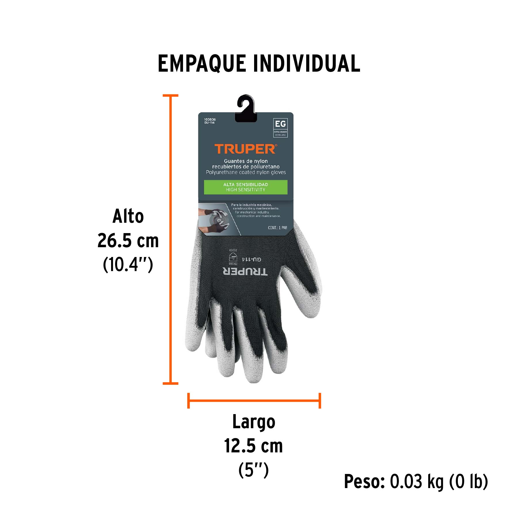 Guantes de nylon recubiertos de poliuretano, XG, TRUPER - Empaque