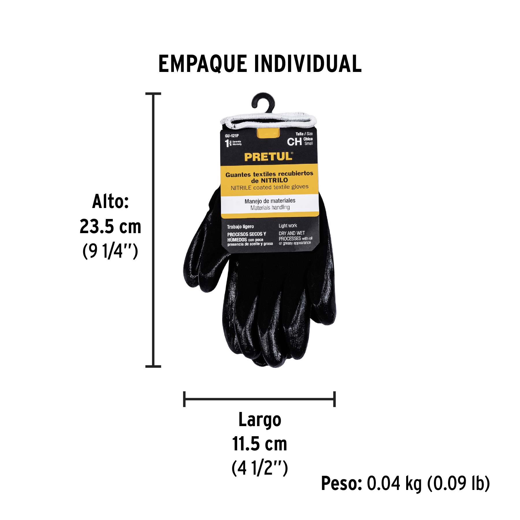 Guantes de nylon recubiertos de nitrilo, CH, PRETUL - Empaque