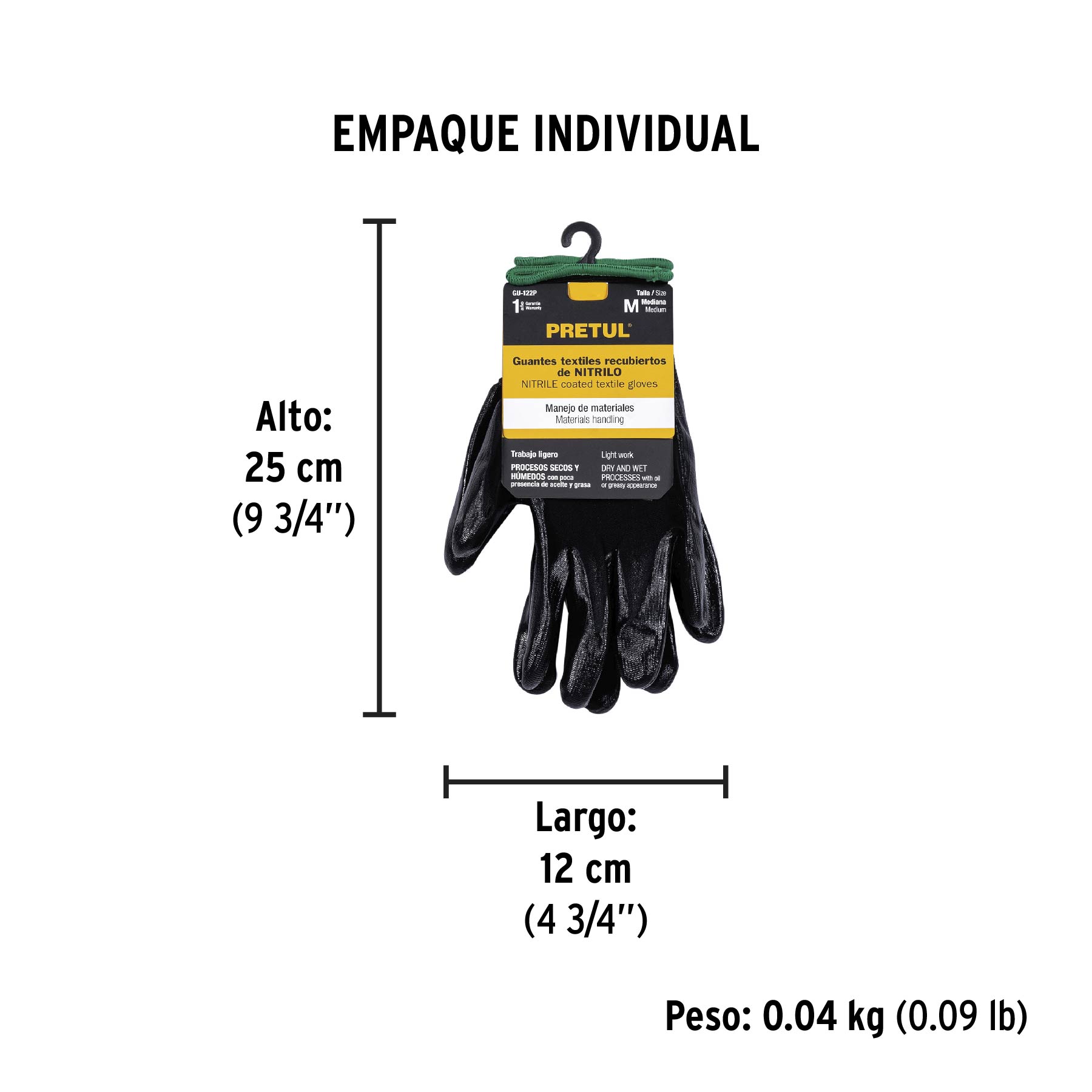 Guantes de nylon recubiertos de nitrilo, M, PRETUL - Empaque