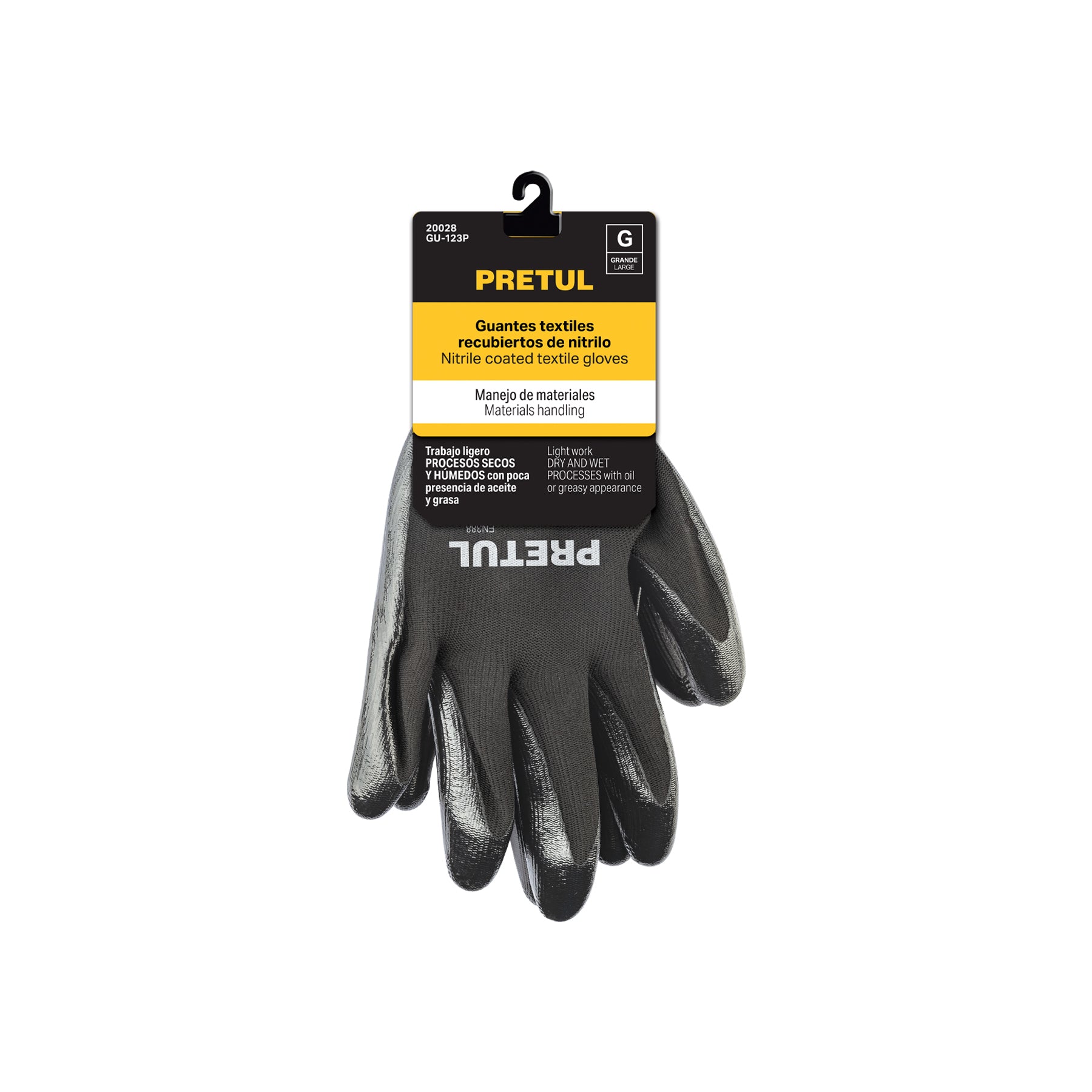 Guantes de nylon recubiertos de nitrilo, G, PRETUL
