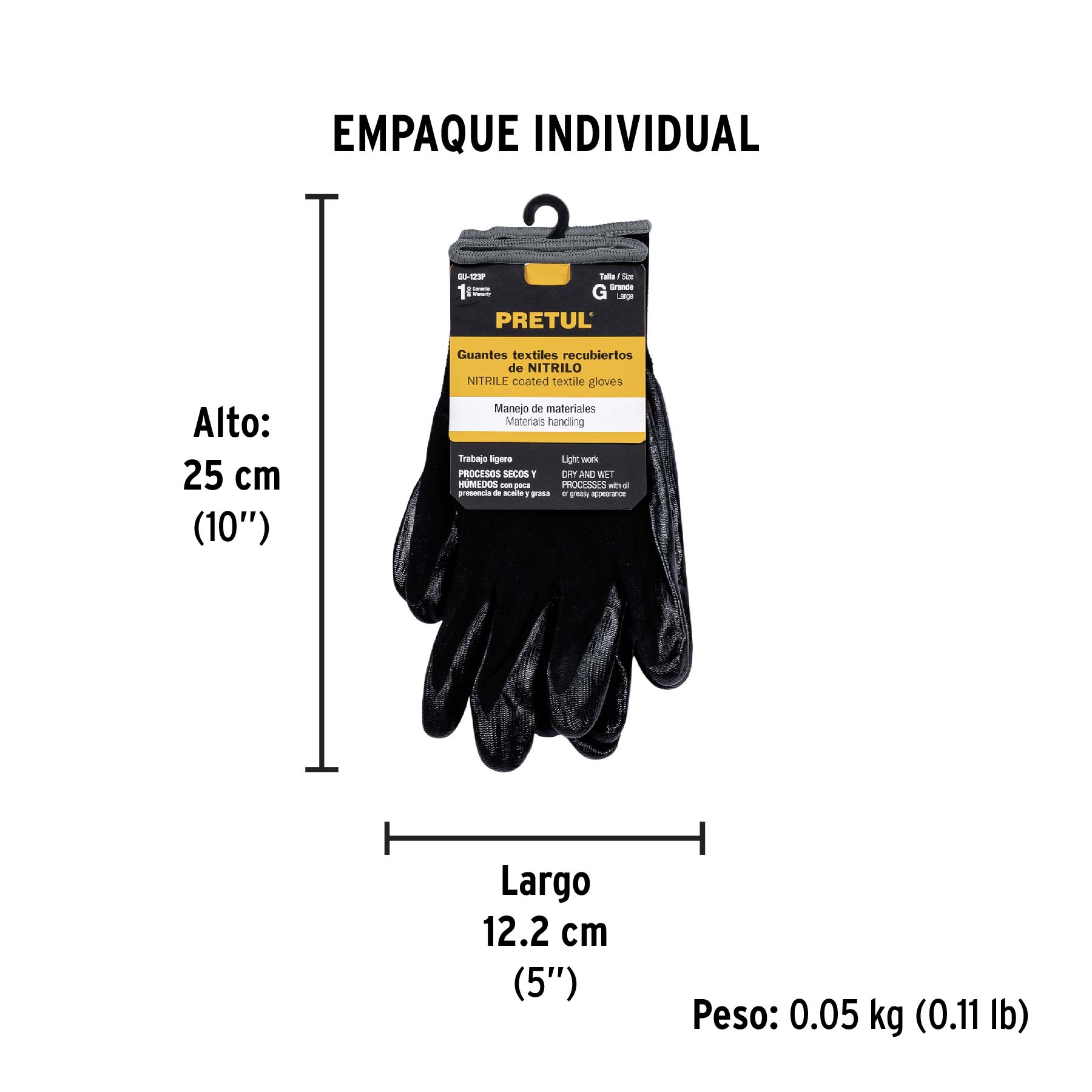Guantes de nylon recubiertos de nitrilo, G, PRETUL - Empaque