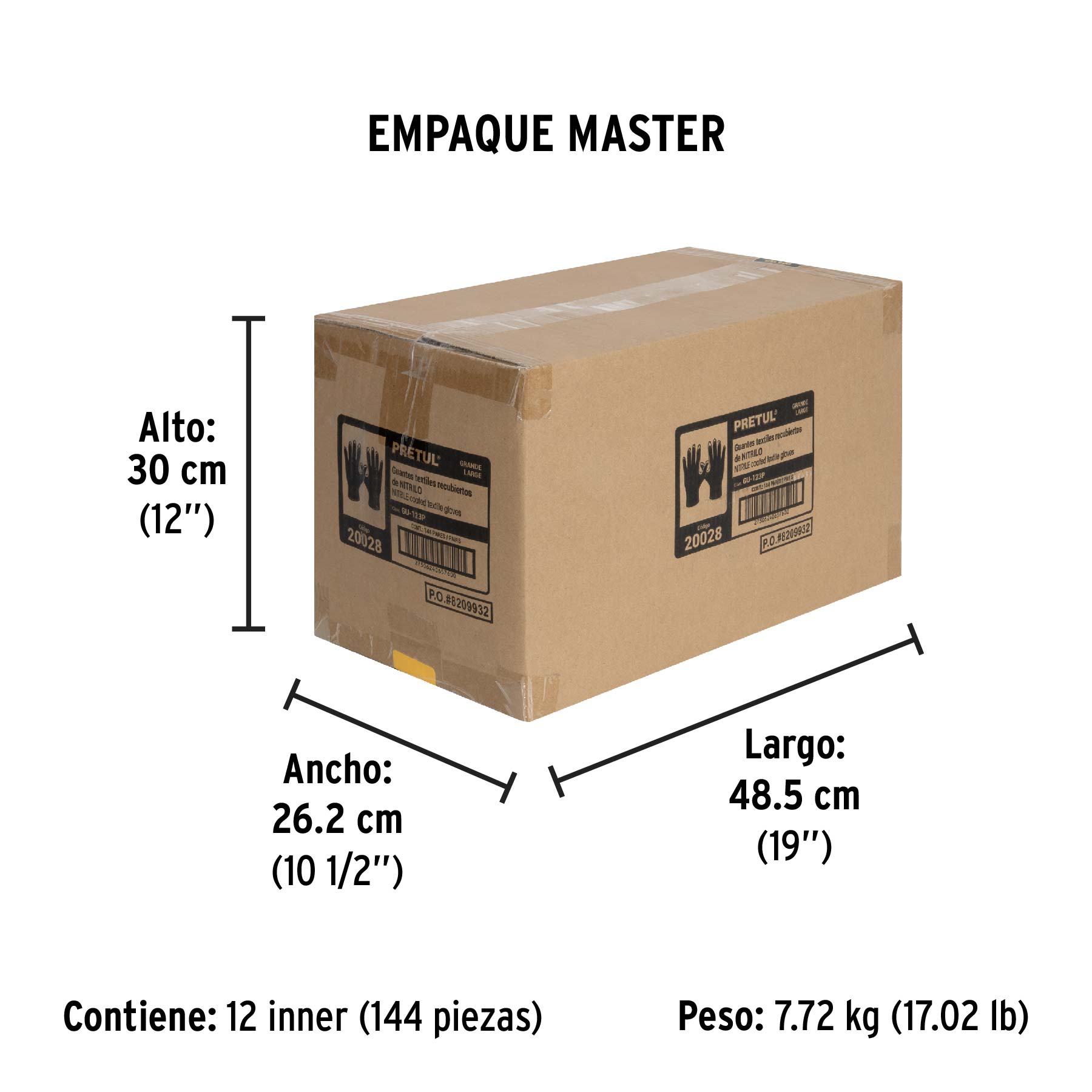 Guantes de nylon recubiertos de nitrilo, G, PRETUL - Empaque