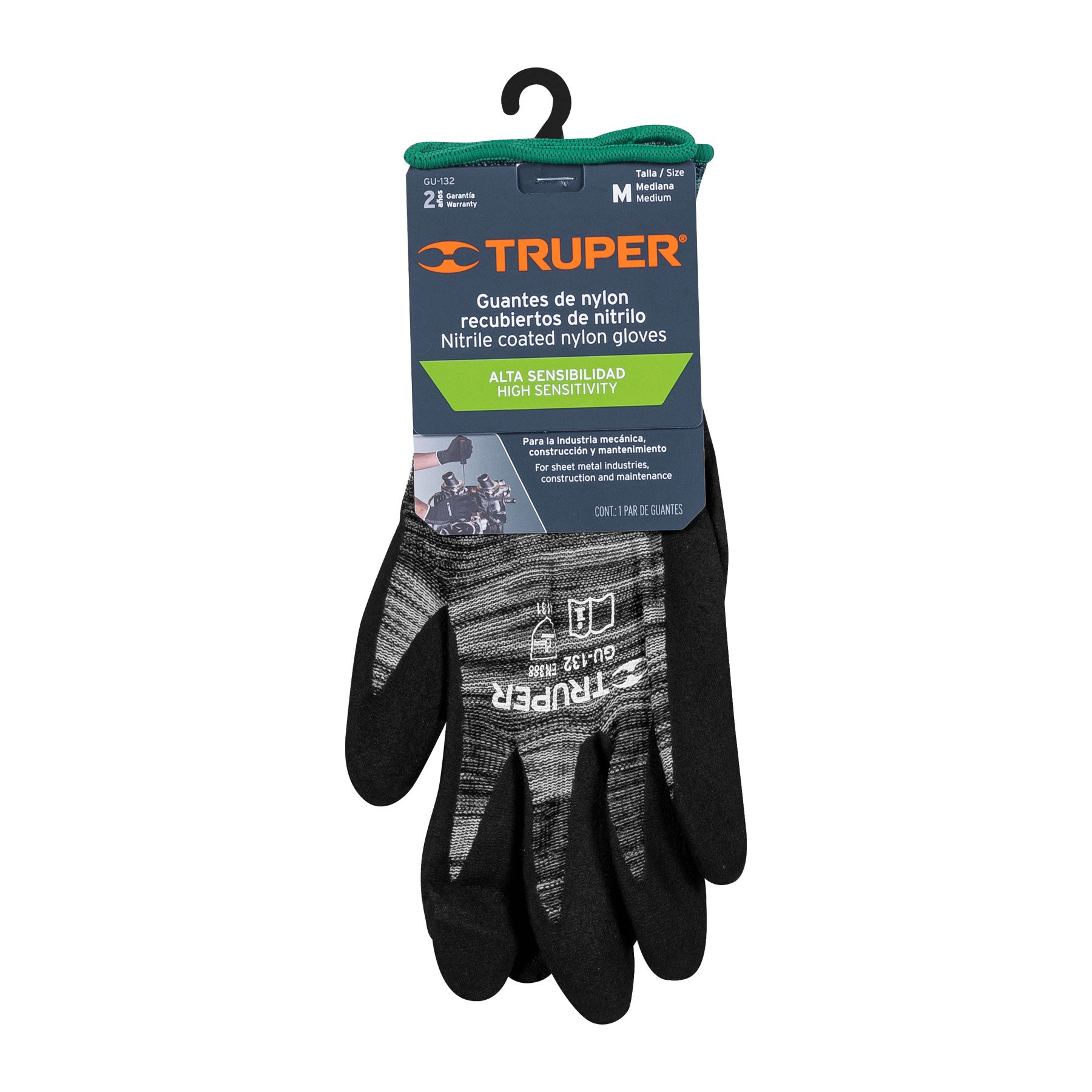Guantes de nylon recubiertos de nitrilo arenoso, M, TRUPER