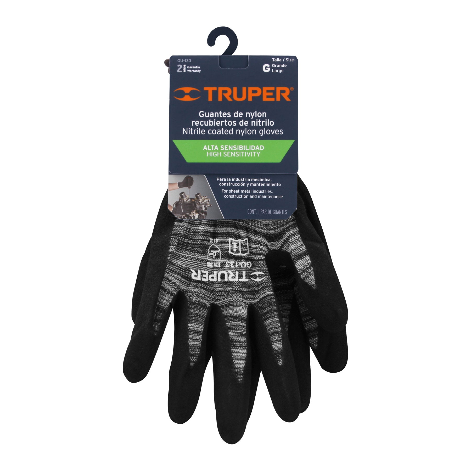 Guantes de nylon recubiertos de nitrilo arenoso, G, TRUPER