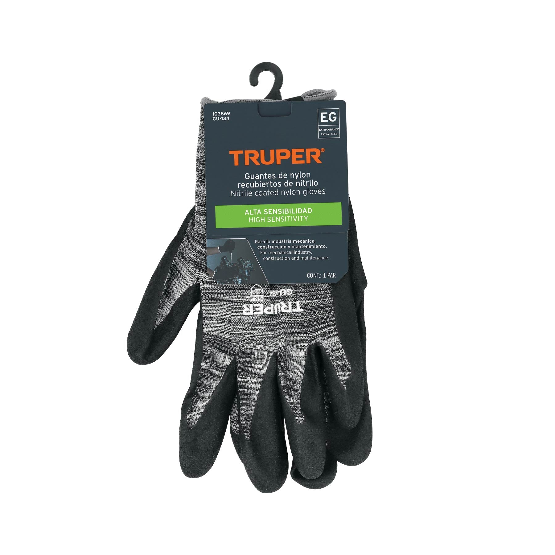 Guantes de nylon recubiertos de nitrilo arenoso, XG, TRUPER