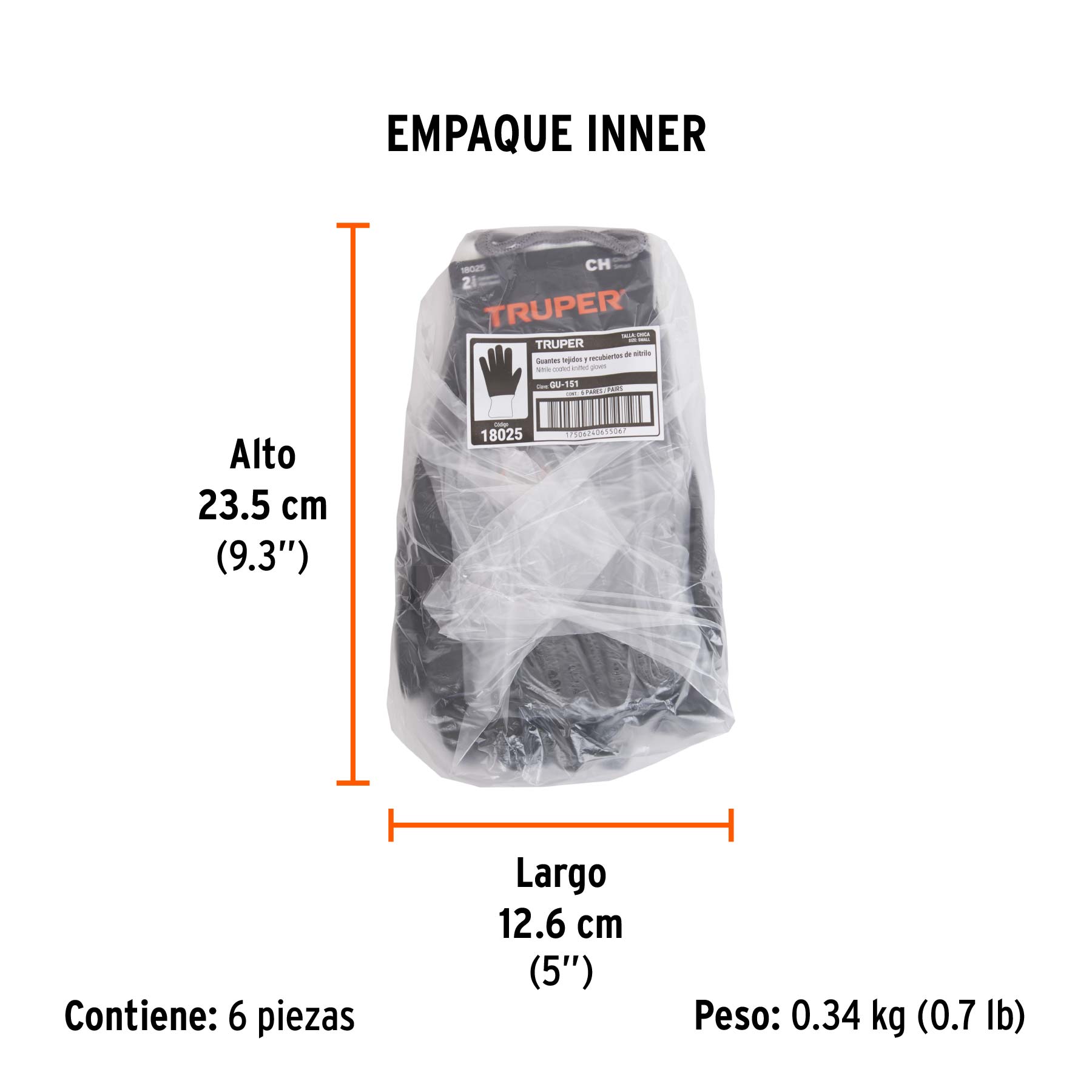 Guantes de poliéster recubiertos de nitrilo, CH, TRUPER - Empaque