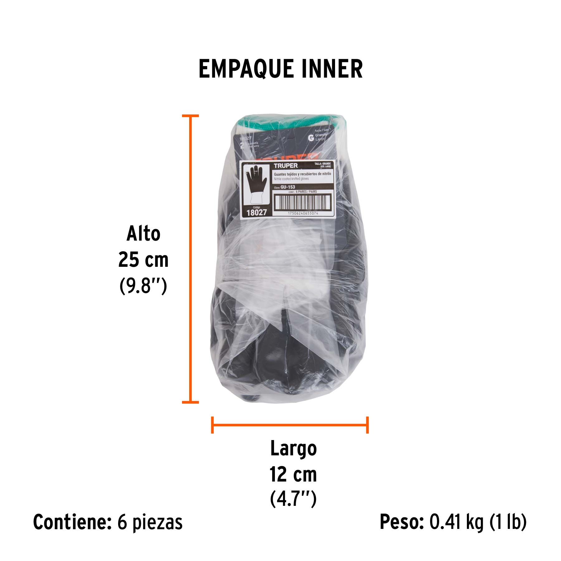 Guantes de poliéster recubiertos de nitrilo, G, TRUPER - Empaque