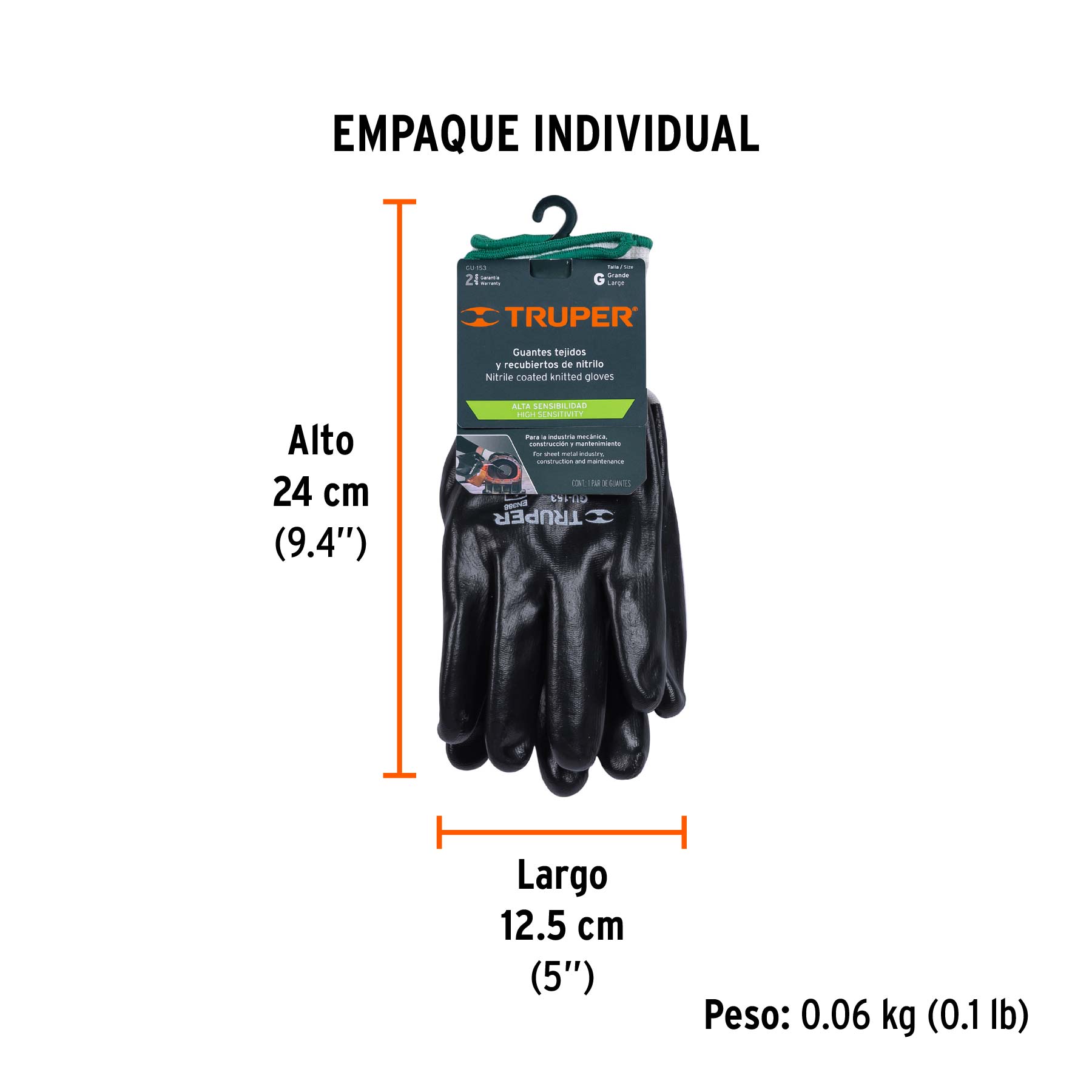 Guantes de poliéster recubiertos de nitrilo, G, TRUPER - Empaque