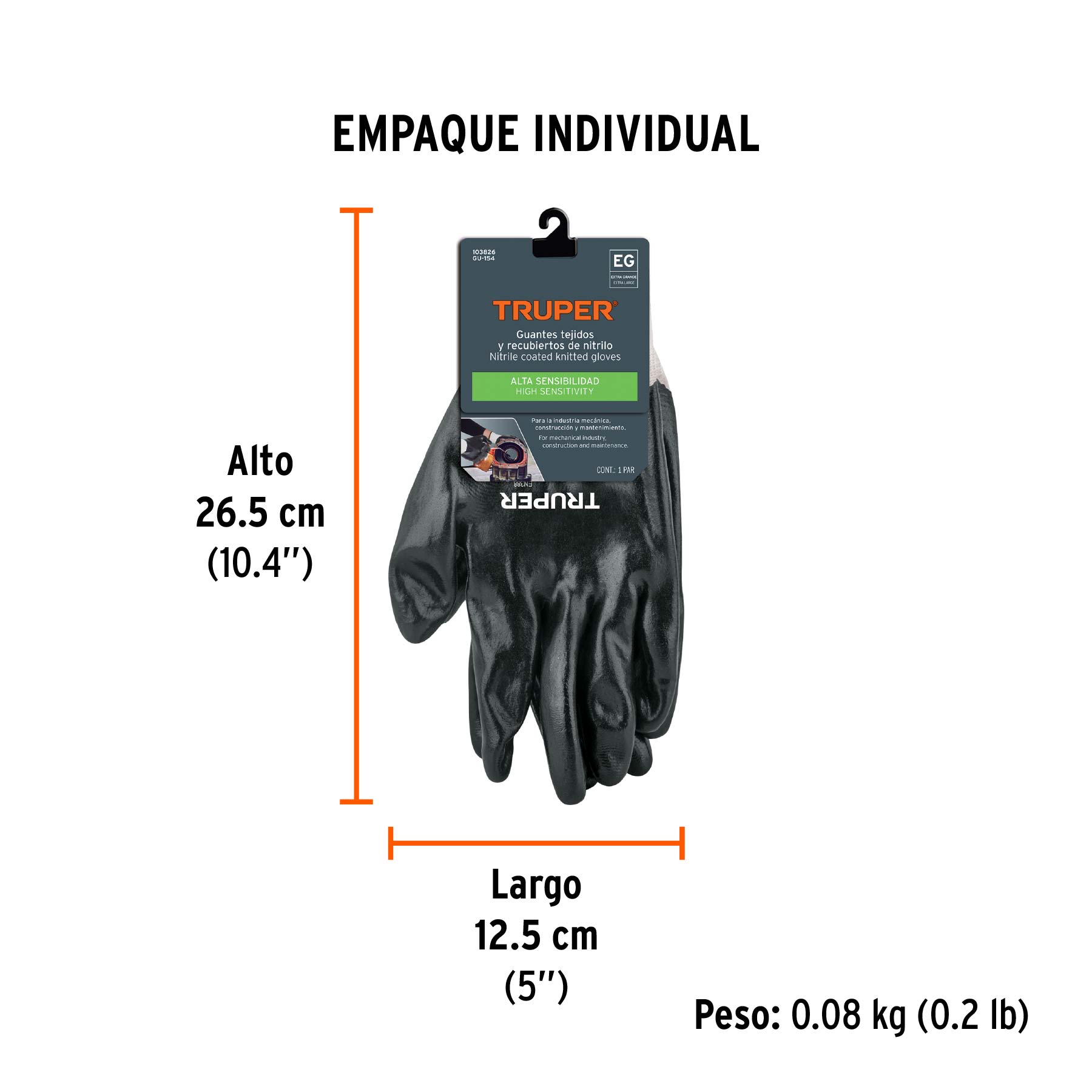 Guantes de poliéster con recubrimiento de nitrilo, XG TRUPER - Empaque