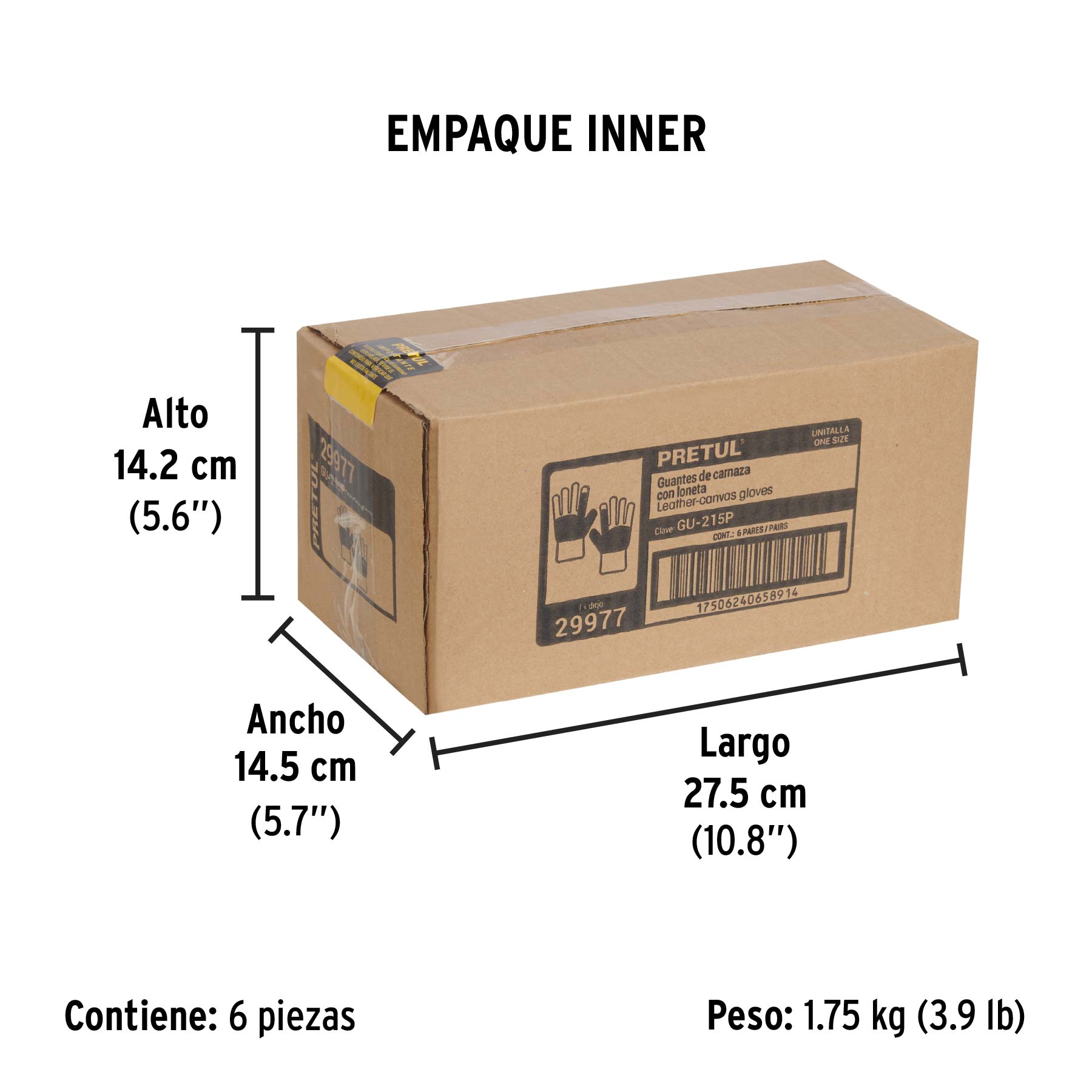 Guantes de carnaza y loneta con refuerzo, unitalla, PRETUL - Empaque