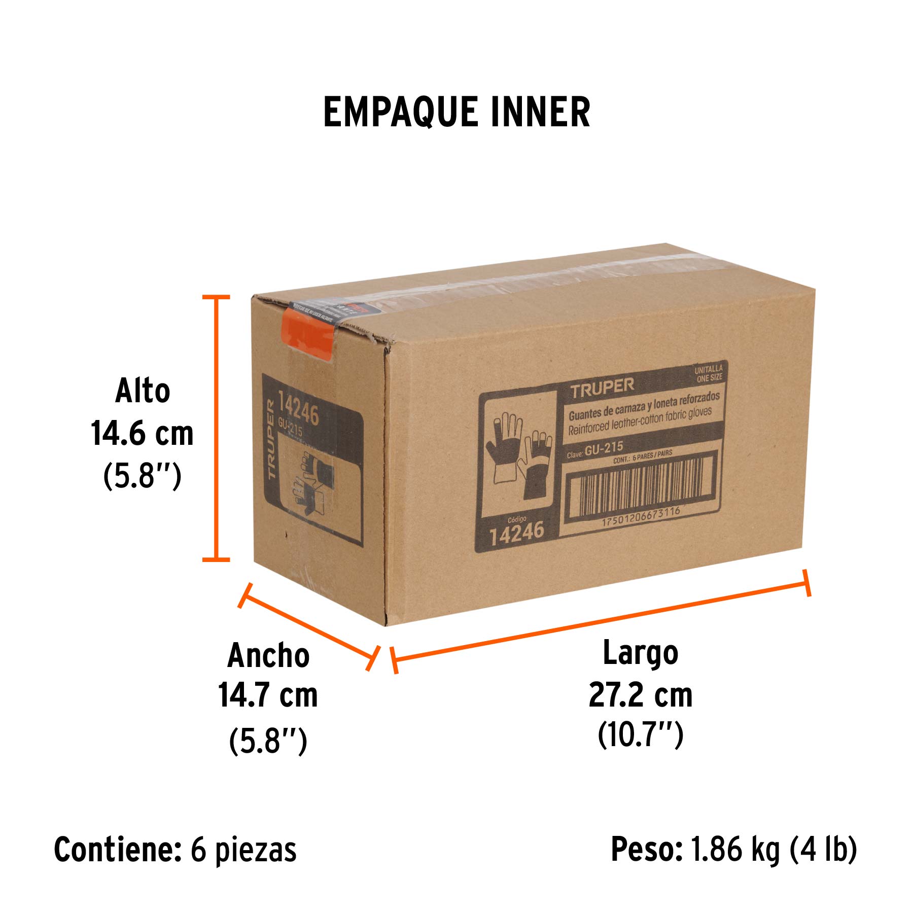 Guantes de carnaza y loneta, con refuerzo, unitalla, TRUPER - Empaque