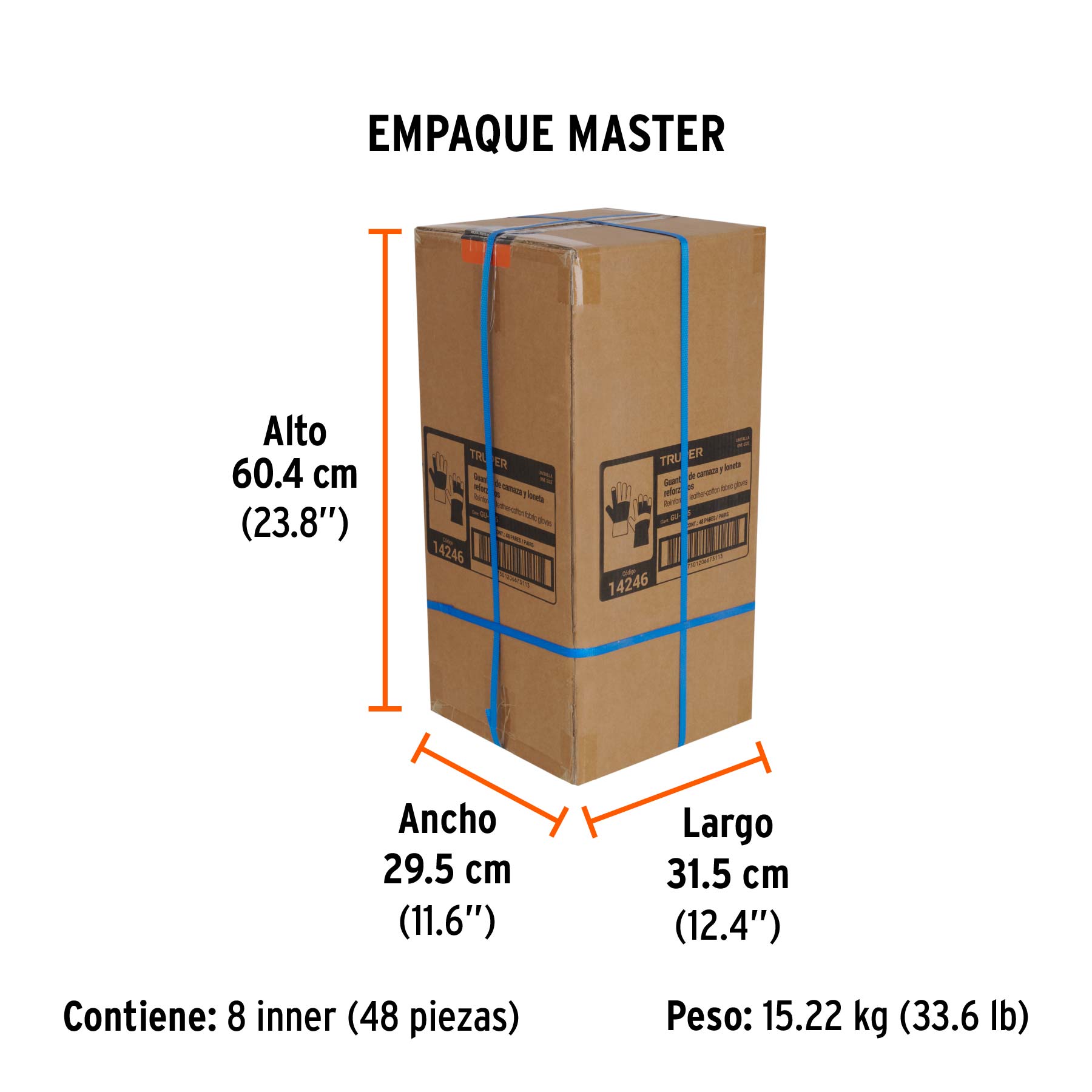Guantes de carnaza y loneta, con refuerzo, unitalla, TRUPER - Empaque
