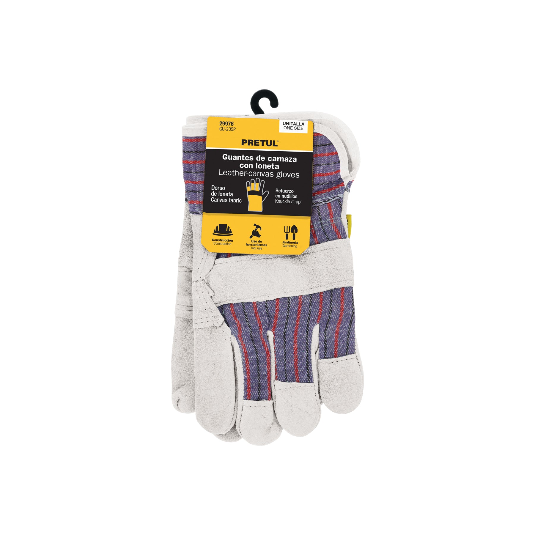 Guantes de carnaza y loneta, unitalla, PRETUL