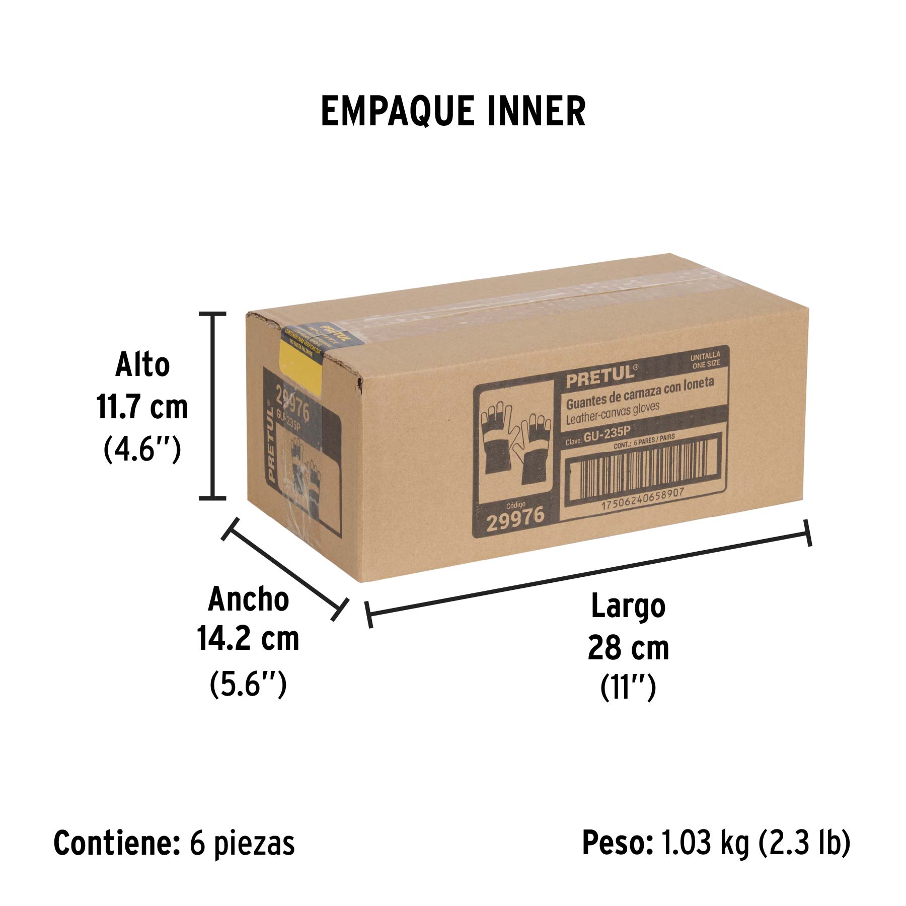 Guantes de carnaza y loneta, unitalla, PRETUL - Empaque