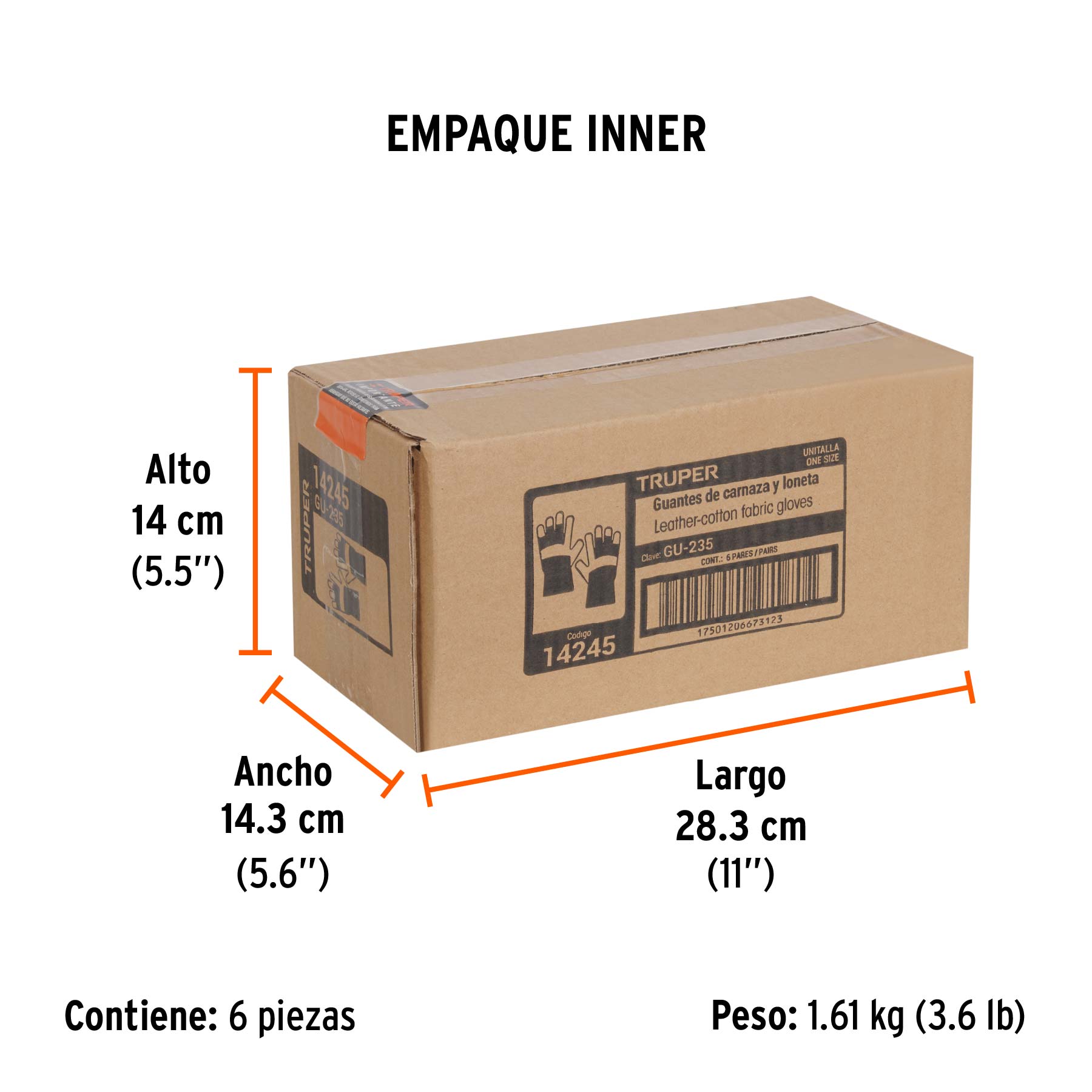 Guantes de carnaza y loneta, unitalla, TRUPER - Empaque
