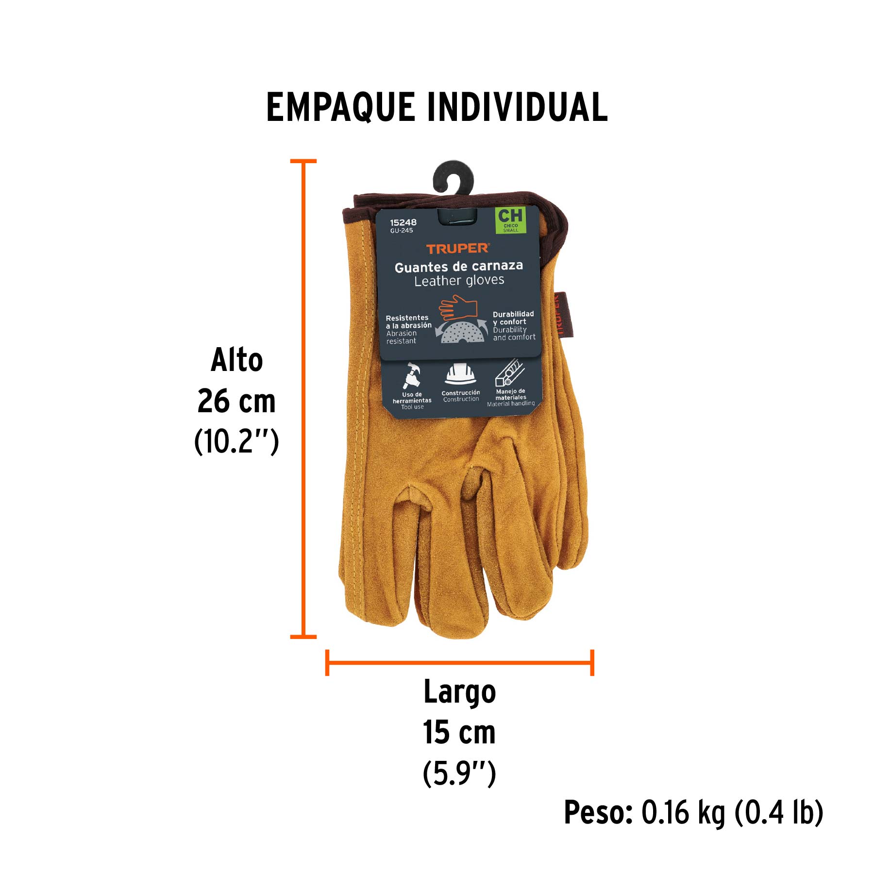 Guantes de carnaza, usos generales, CH, TRUPER - Empaque