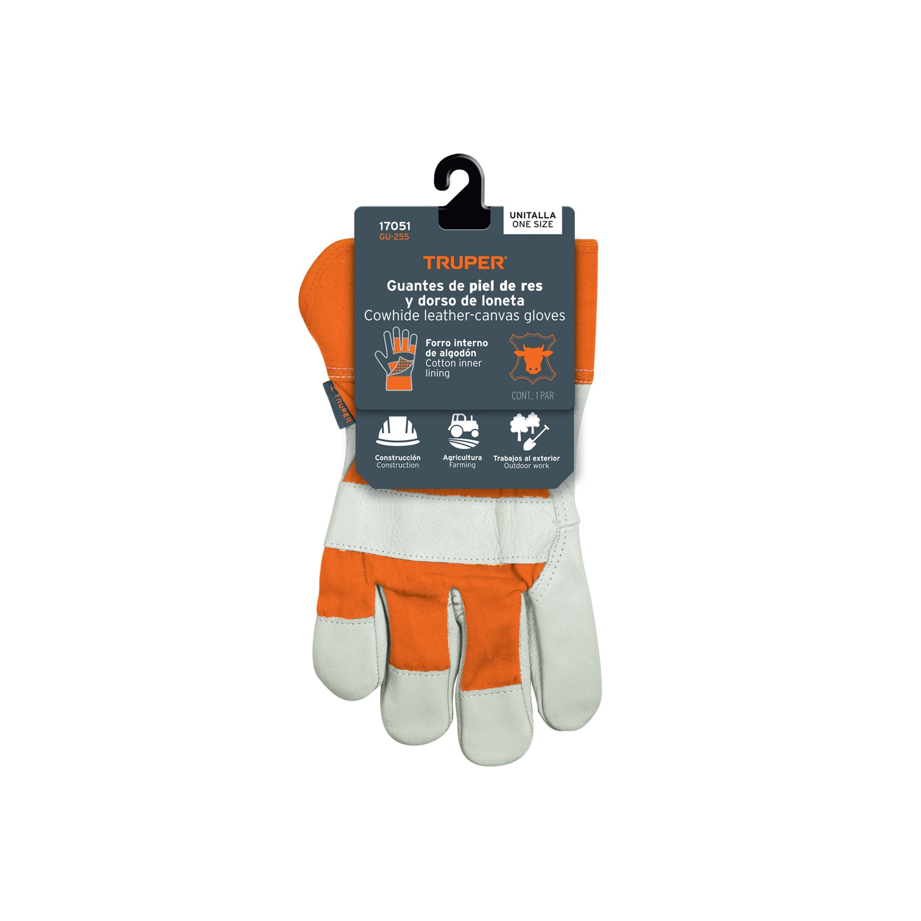 Guantes de piel de res y dorso de loneta, TRUPER