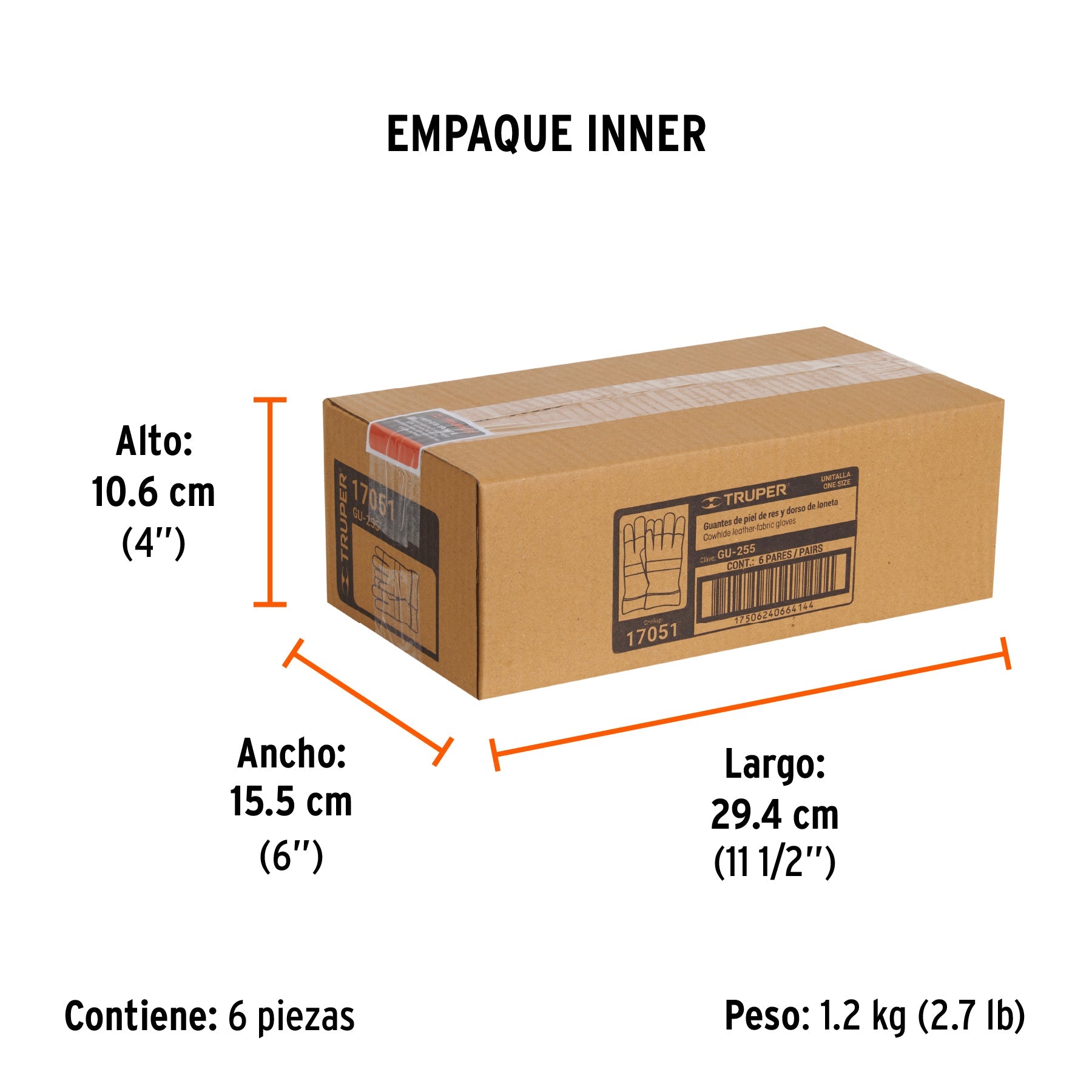Guantes de piel de res y dorso de loneta, TRUPER - Empaque