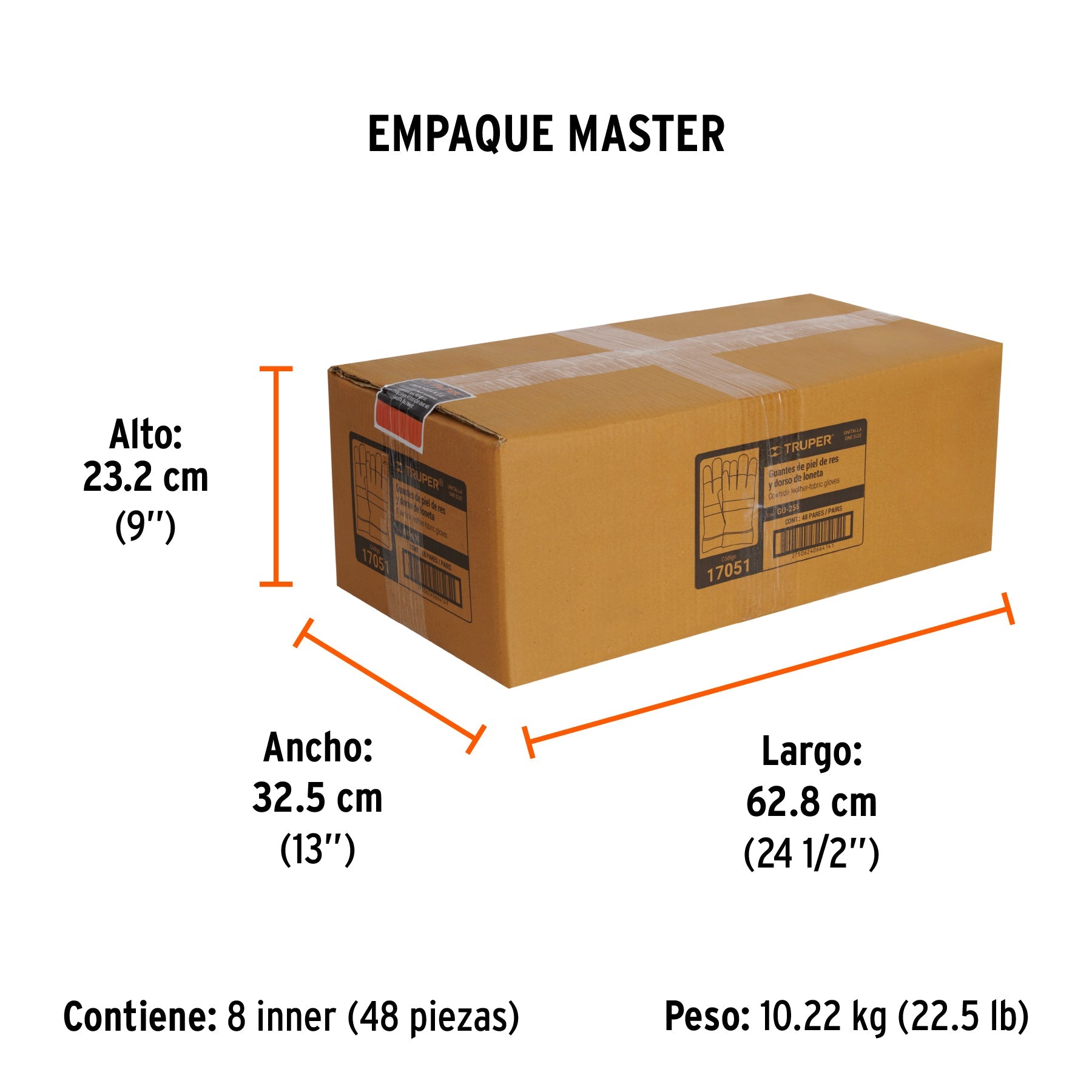 Guantes de piel de res y dorso de loneta, TRUPER - Empaque