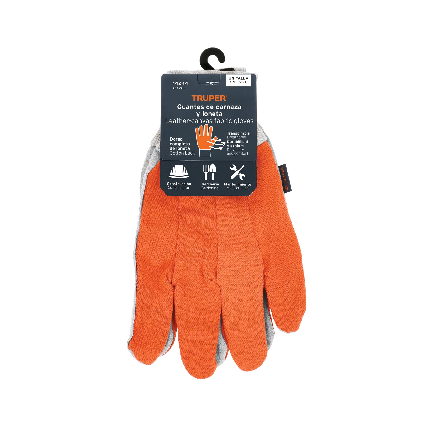 Guantes de carnaza y loneta, uso ligero, unitalla, TRUPER