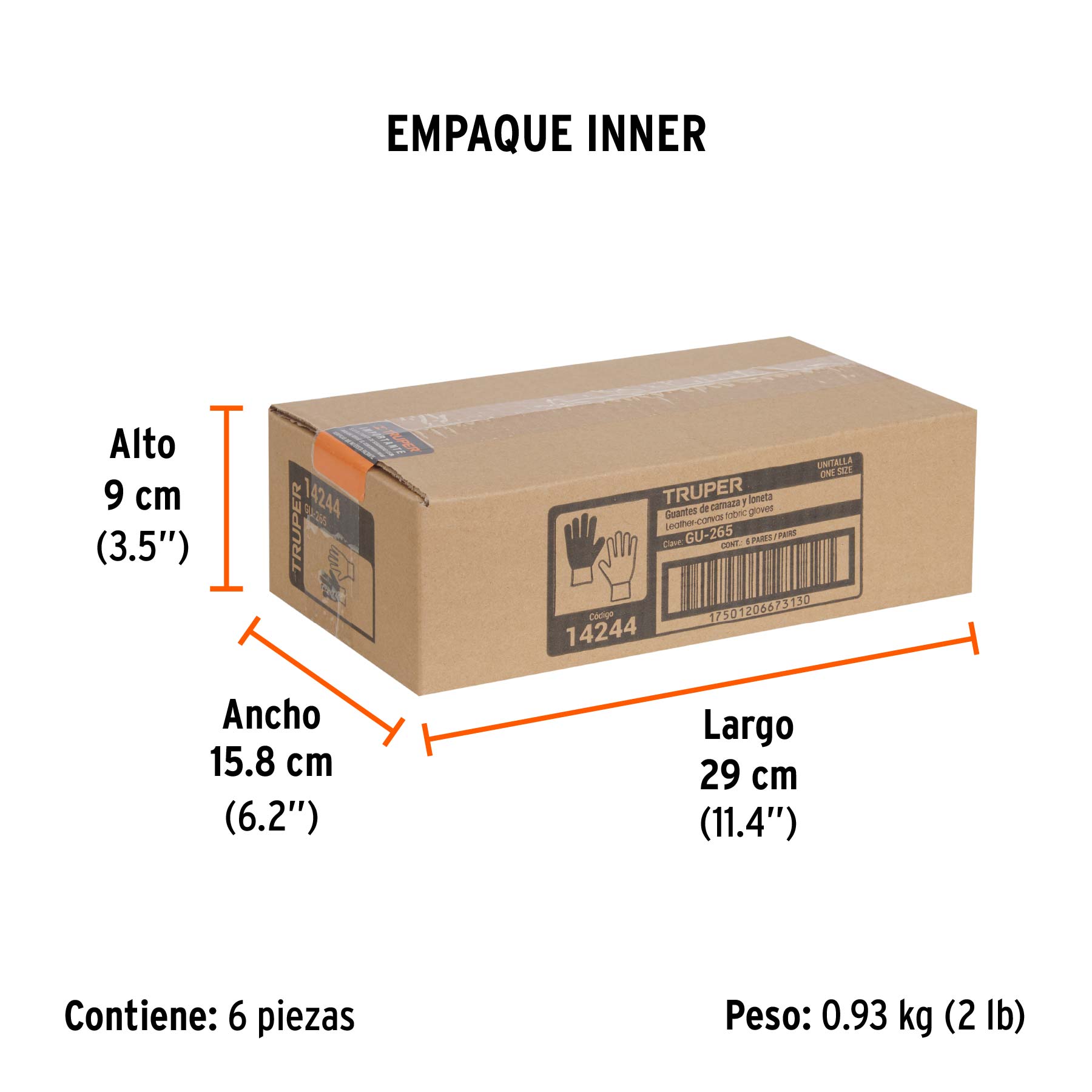Guantes de carnaza y loneta, uso ligero, unitalla, TRUPER - Empaque