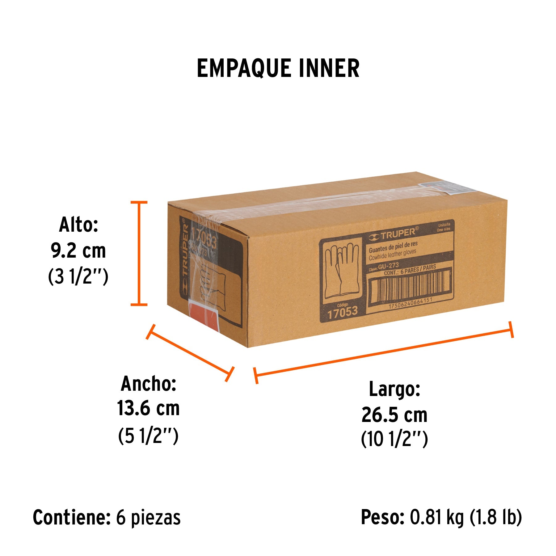 Guantes de piel de res tipo operador, TRUPER - Empaque