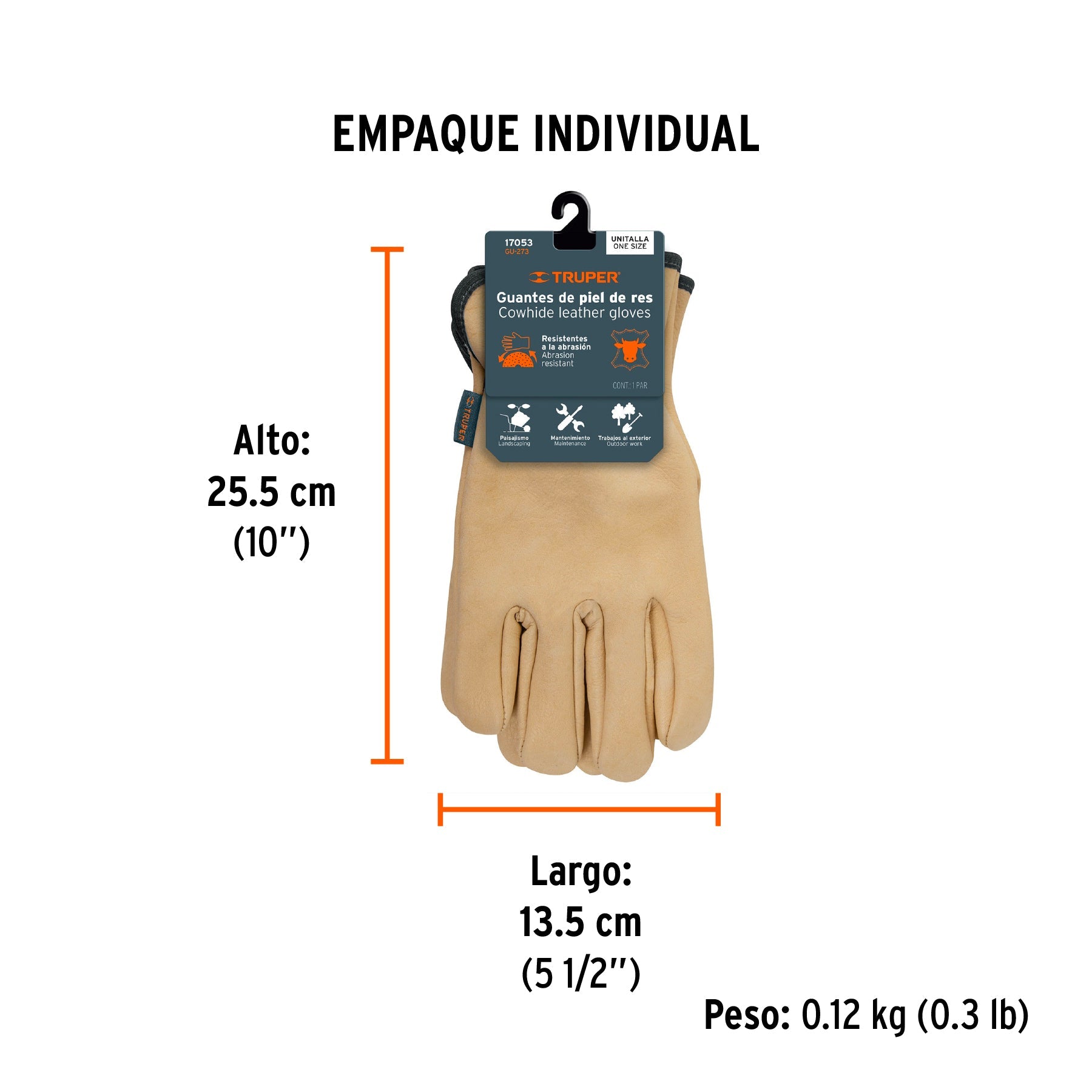 Guantes de piel de res tipo operador, TRUPER - Empaque
