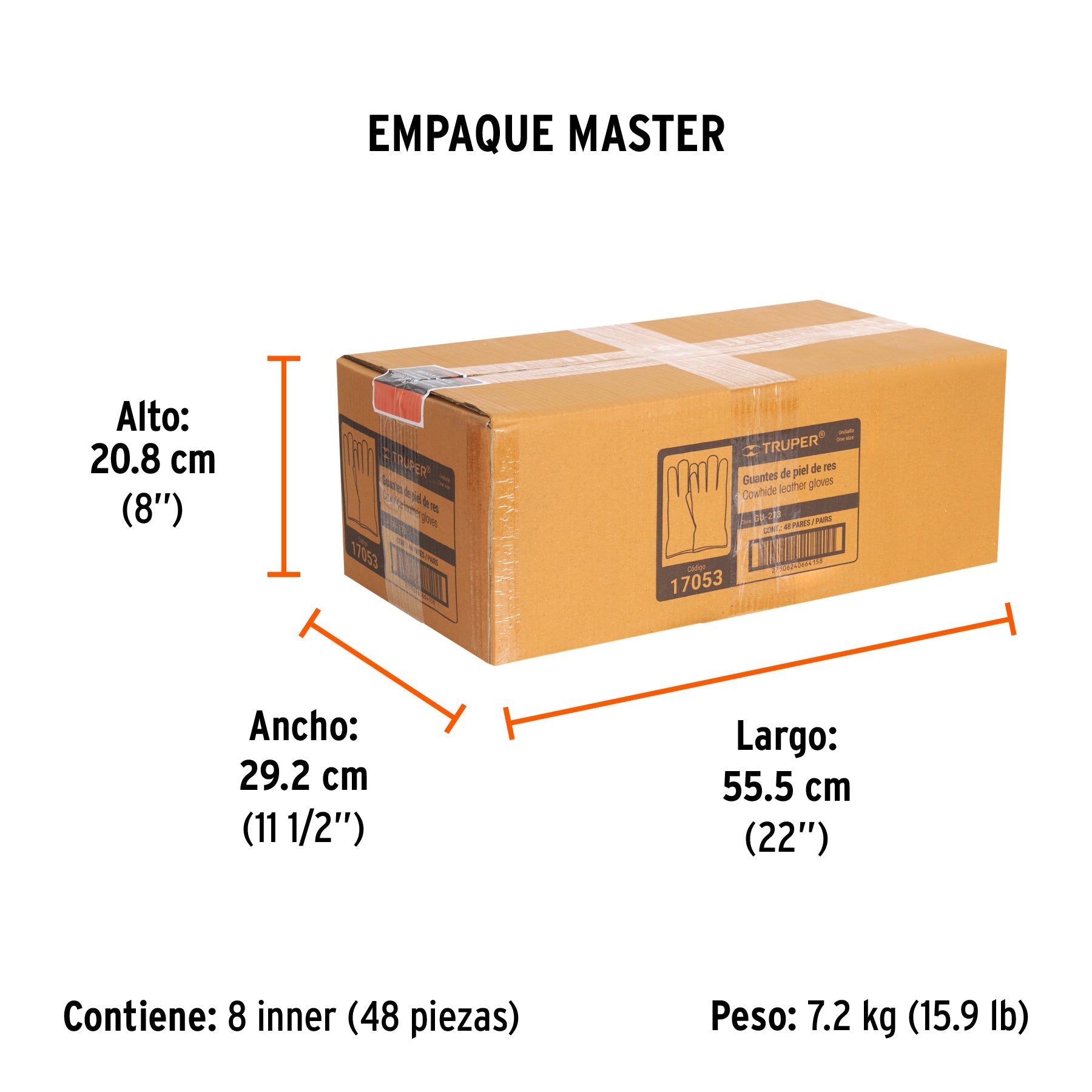 Guantes de piel de res tipo operador, TRUPER - Empaque
