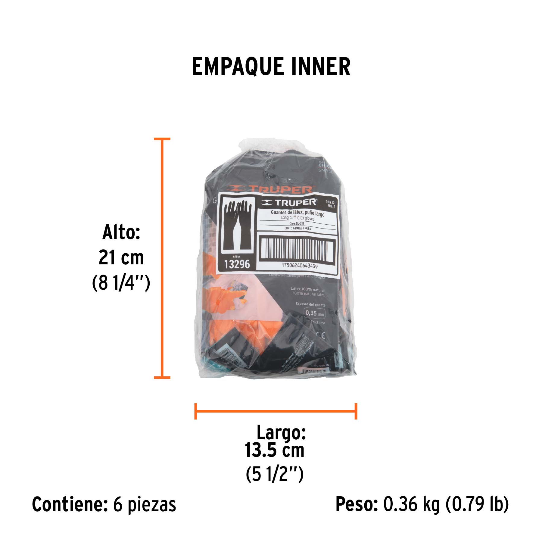 Guantes de látex para limpieza, CH, TRUPER - Empaque