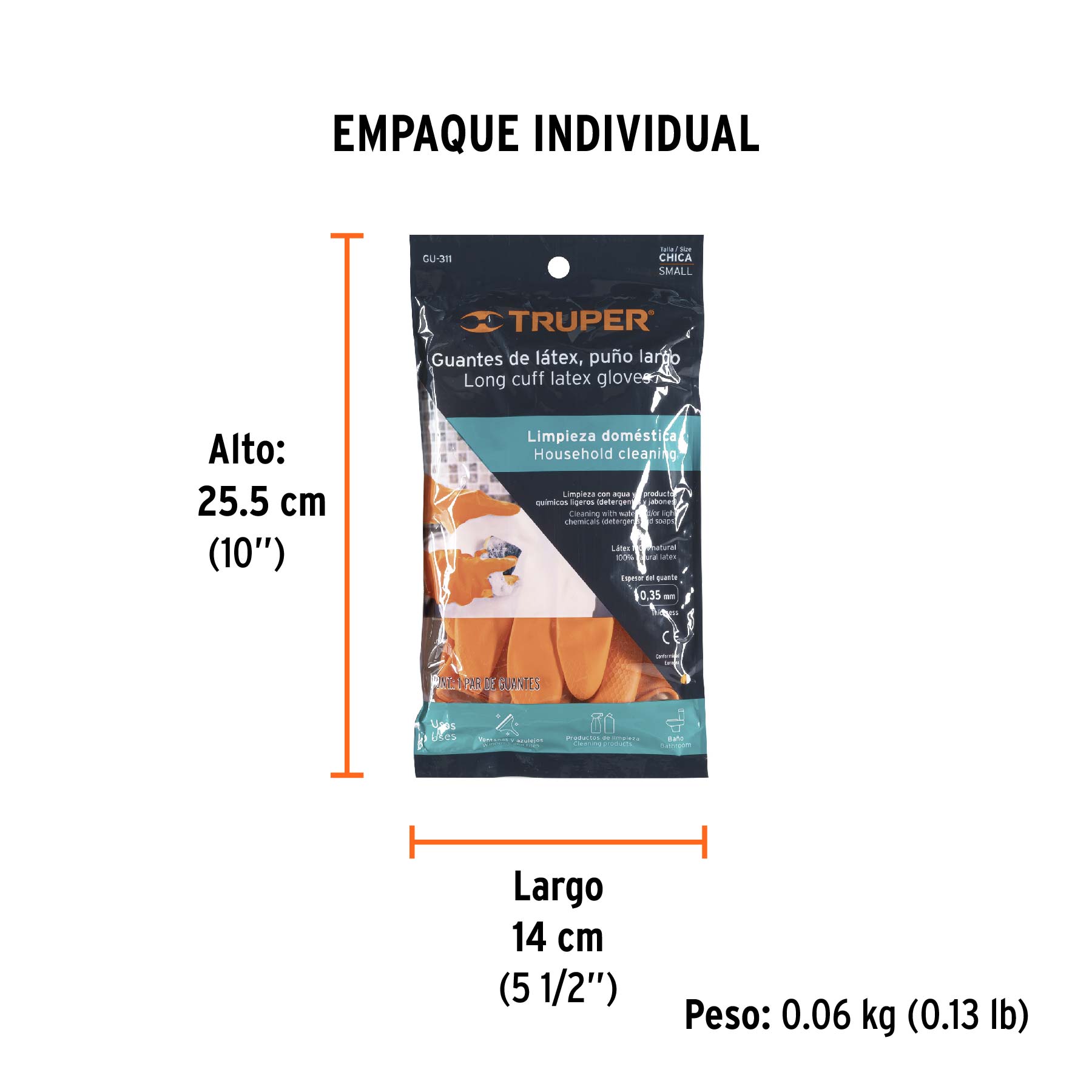 Guantes de látex para limpieza, CH, TRUPER - Empaque