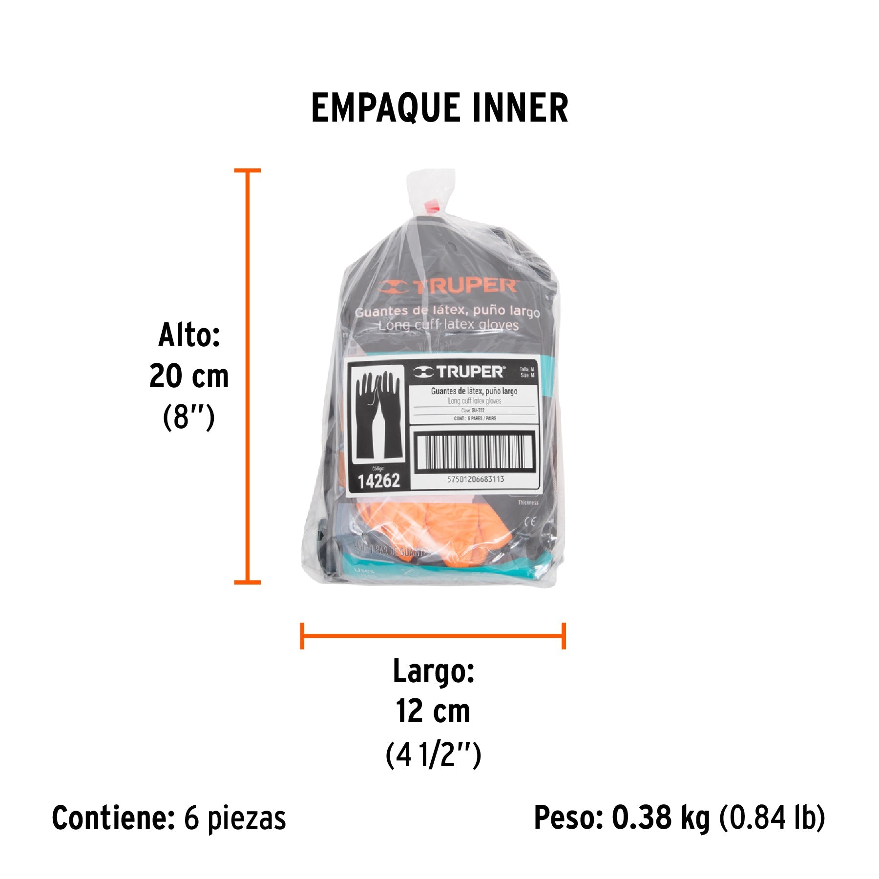 Guantes de látex para limpieza, M, TRUPER - Empaque