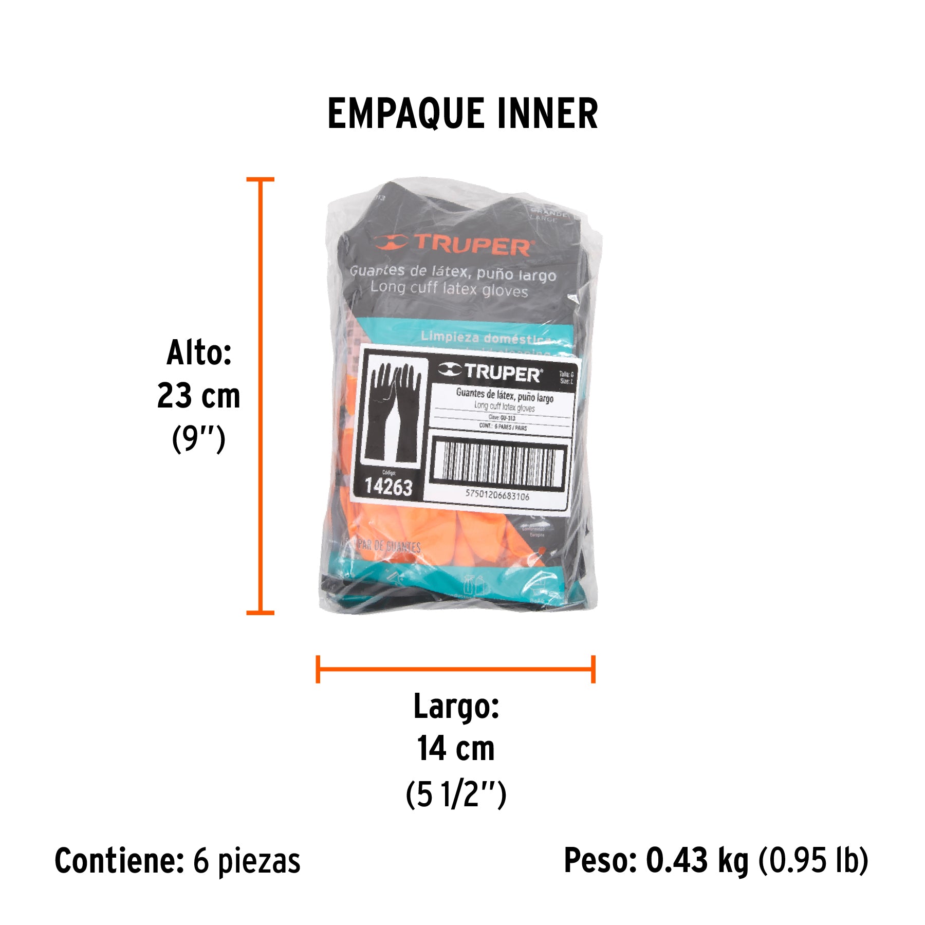 Guantes de látex para limpieza, G, TRUPER - Empaque