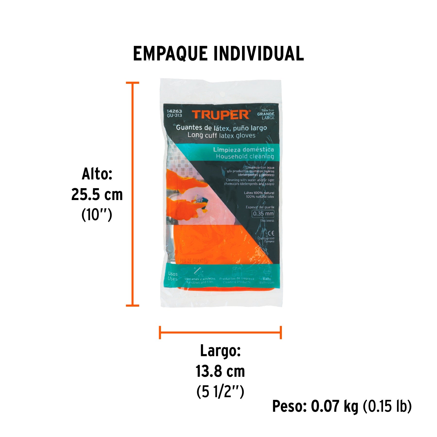 Guantes de látex para limpieza, G, TRUPER - Empaque