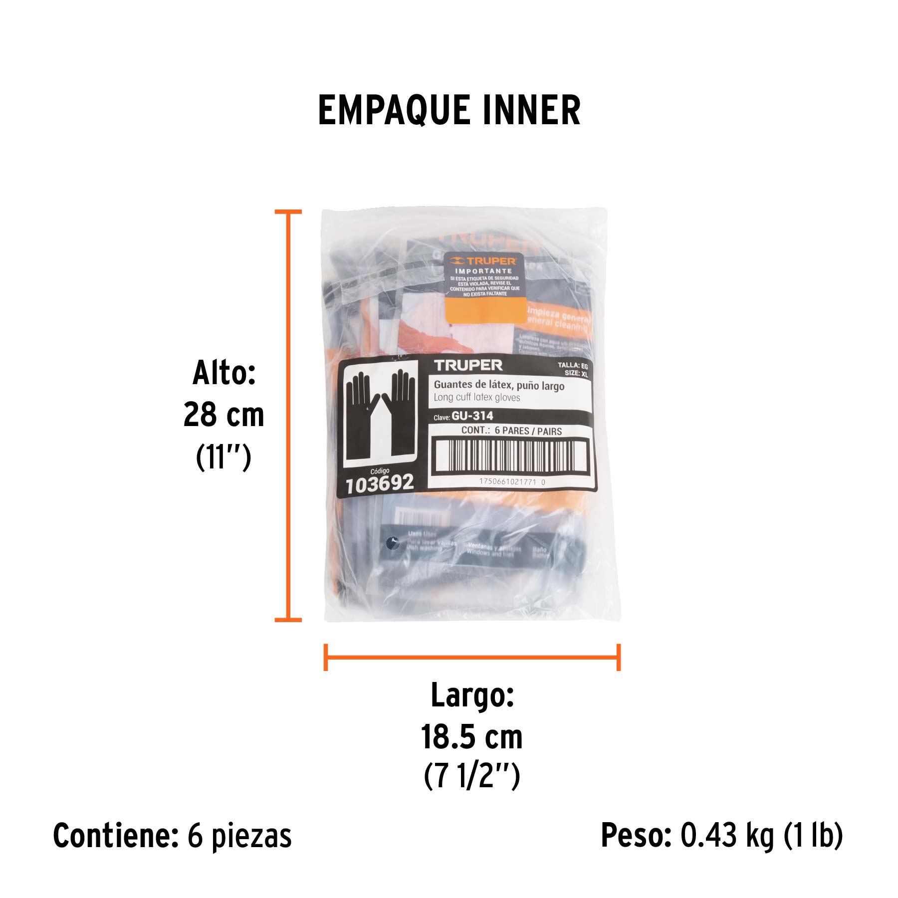 Guantes de látex para limpieza, EG, TRUPER - Empaque