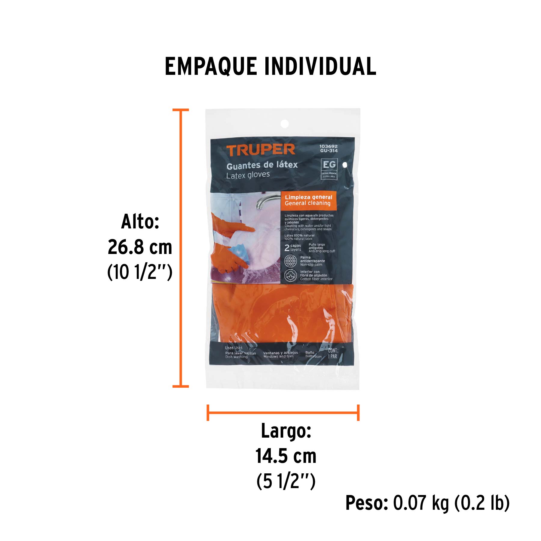 Guantes de látex para limpieza, EG, TRUPER - Empaque
