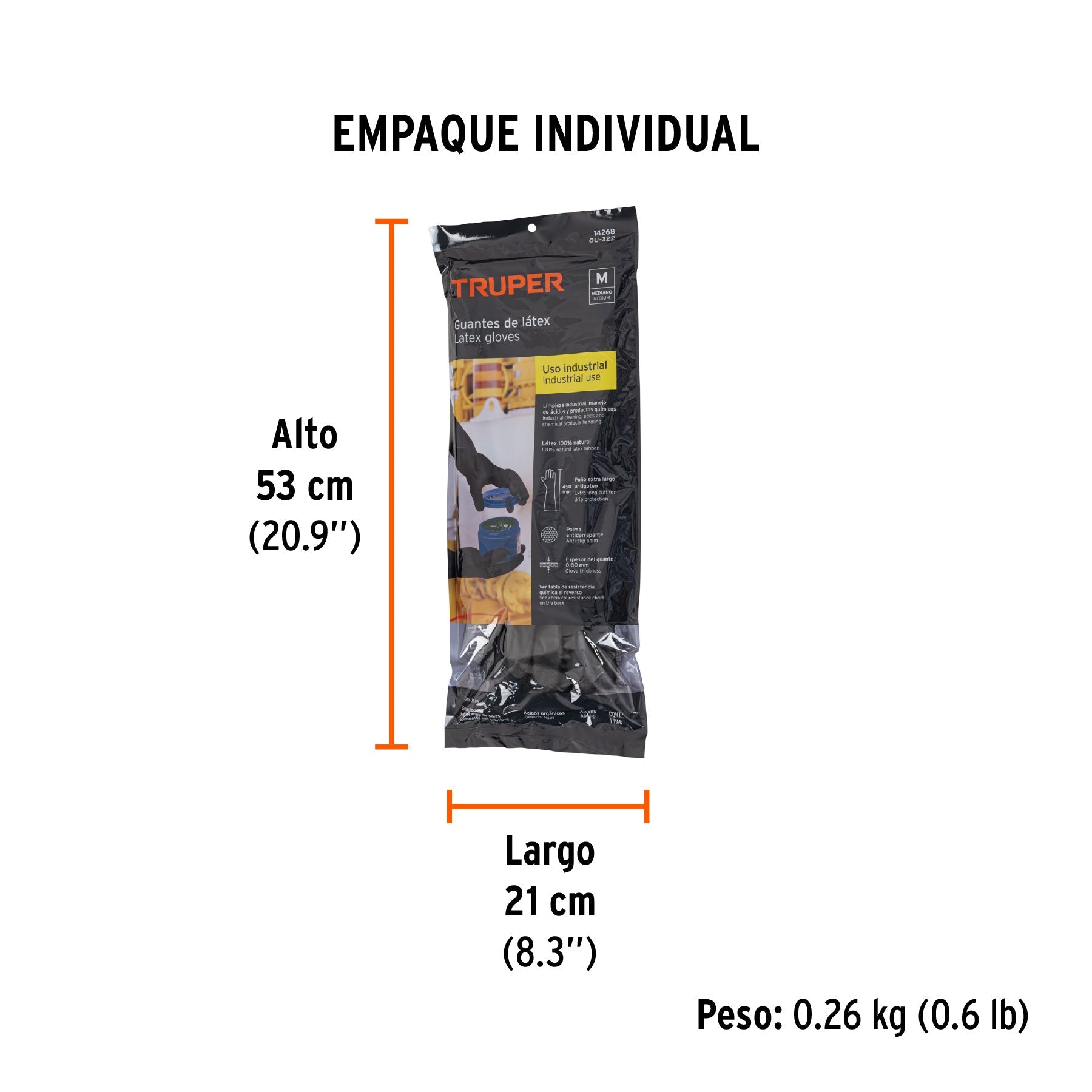 Guantes de látex industriales, M, TRUPER - Empaque