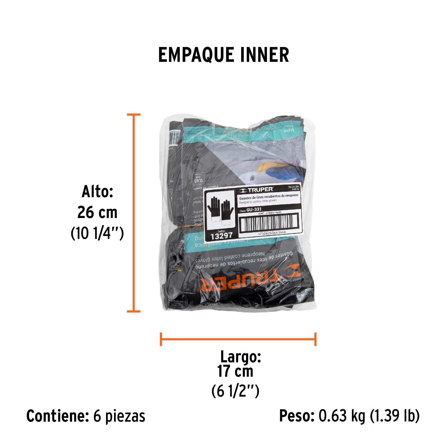 Guantes de látex reforzados para limpieza, CH, TRUPER - Empaque