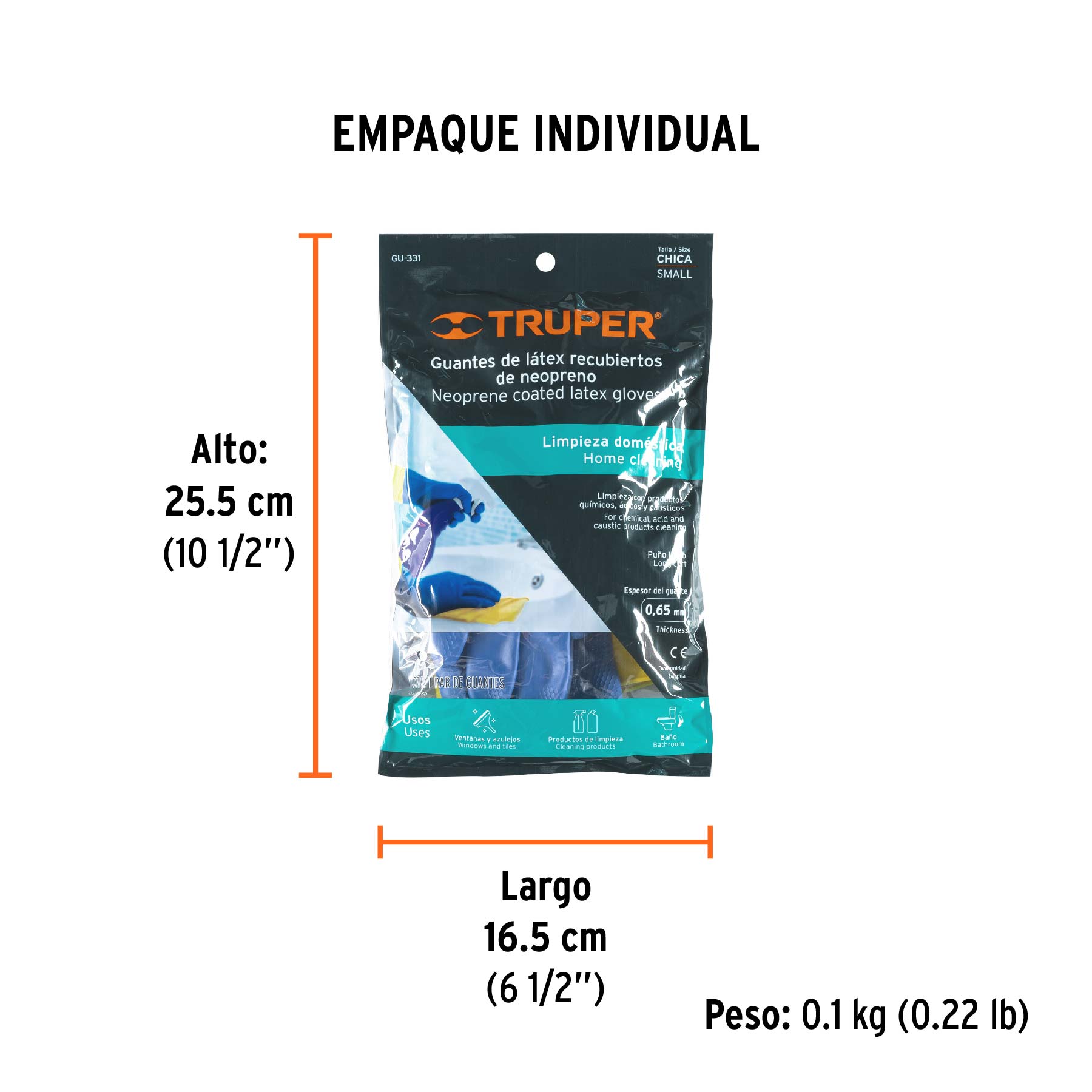 Guantes de látex reforzados para limpieza, CH, TRUPER - Empaque