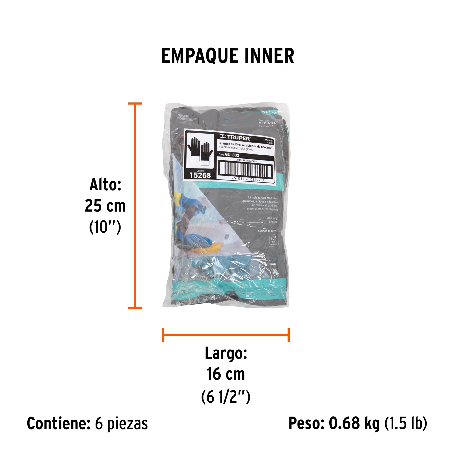 Guantes de látex reforzados para limpieza, M, TRUPER - Empaque