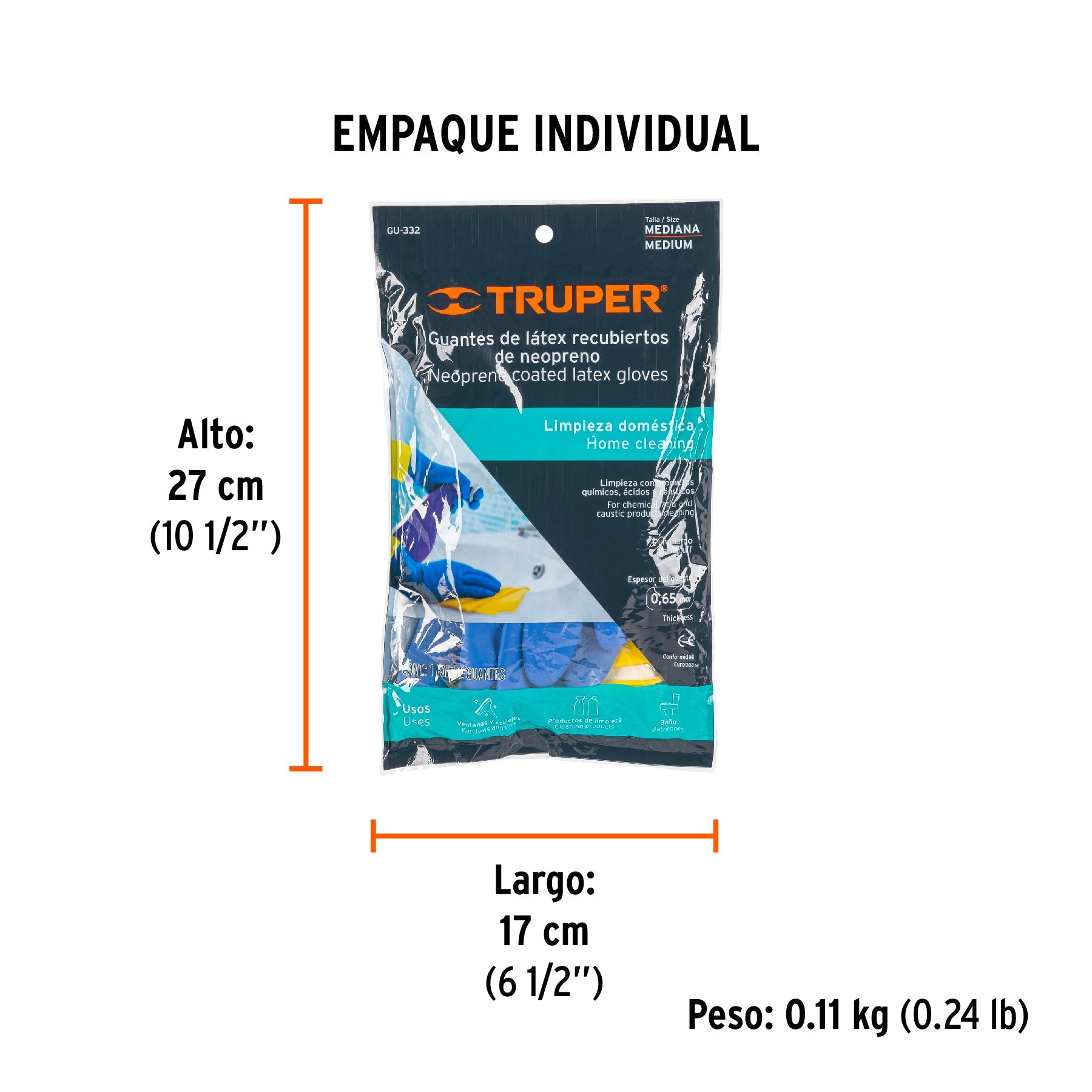 Guantes de látex reforzados para limpieza, M, TRUPER - Empaque