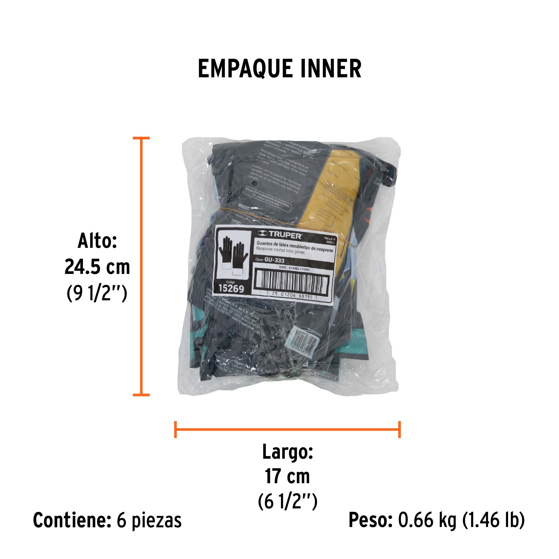 Guantes de látex reforzados para limpieza, G, TRUPER - Empaque