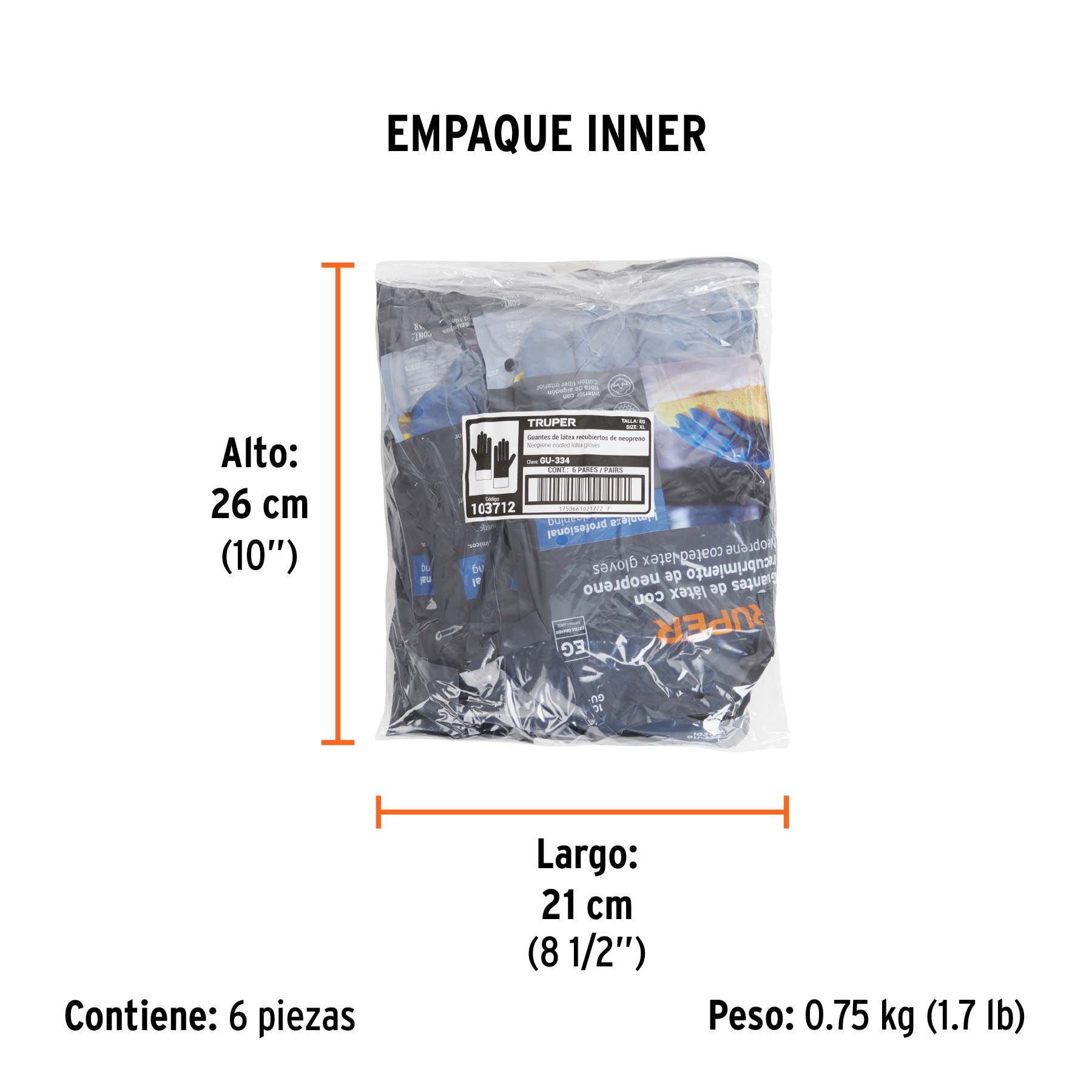 Guantes de látex reforzados para limpieza, EG, TRUPER - Empaque